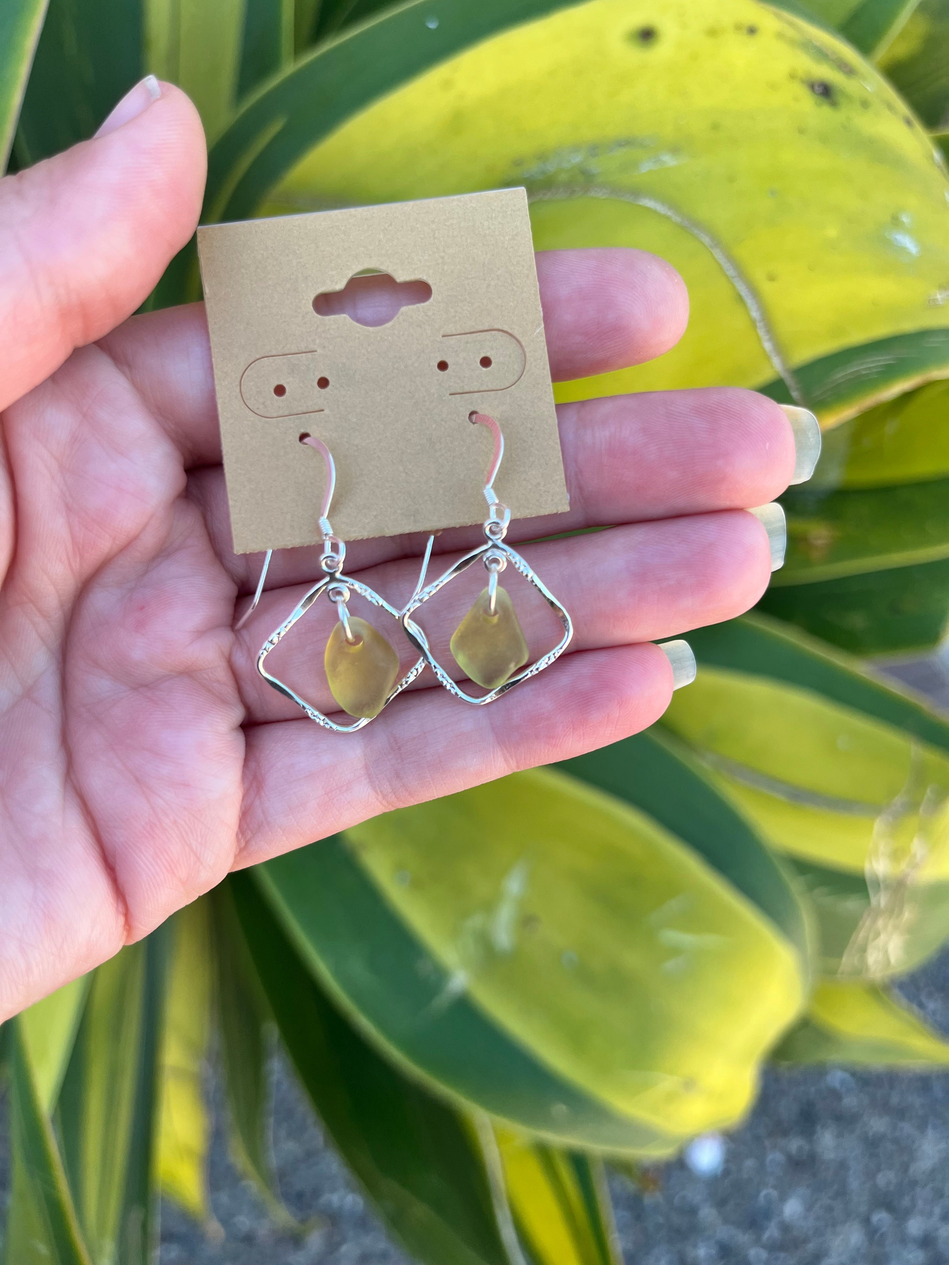 Sterling Silver Sea Glass Earrings in Daisy Yellow
