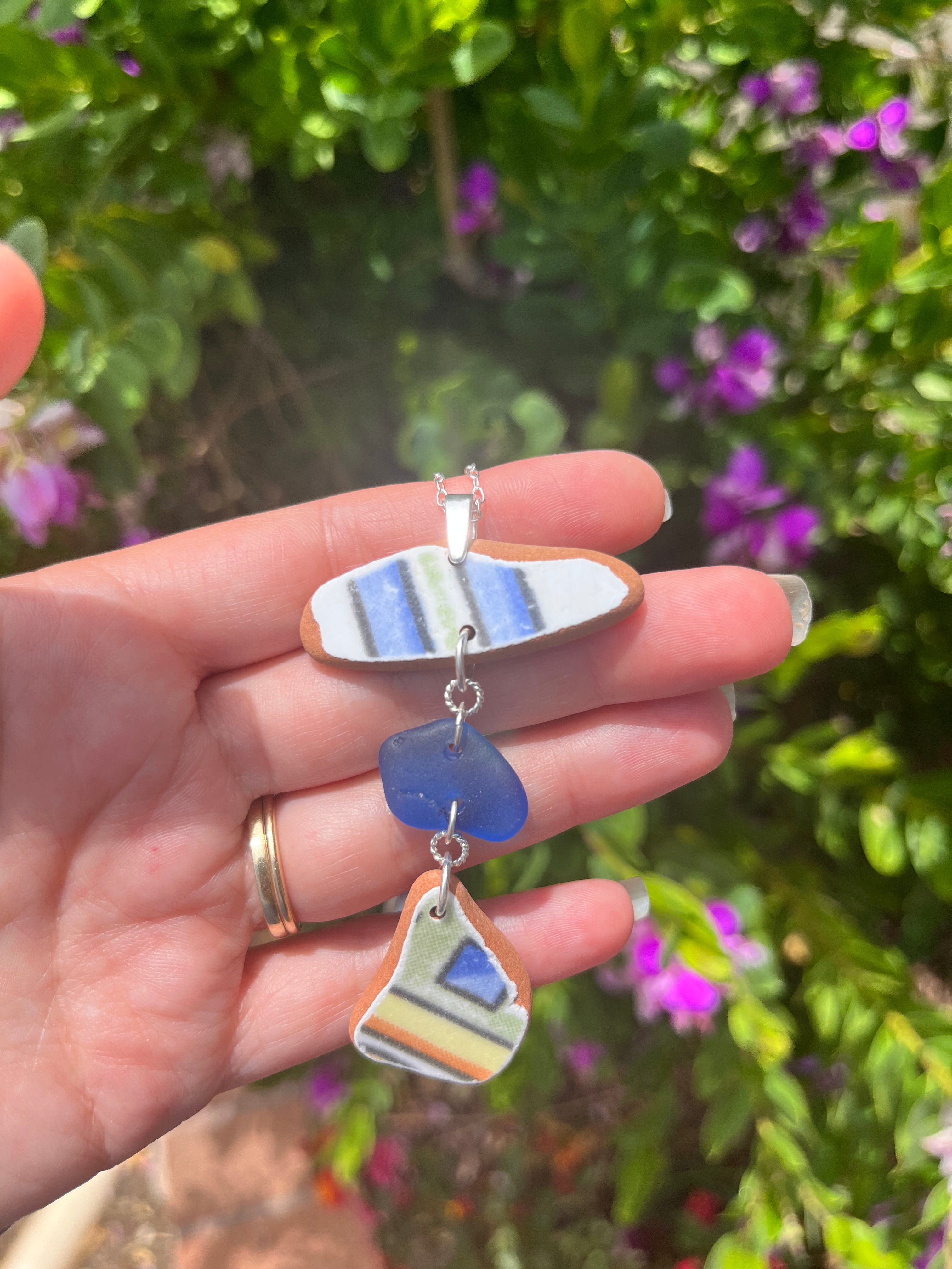 Amafli Coast Italian Sea Glass and Sea Pottery Necklace in Royal Blue