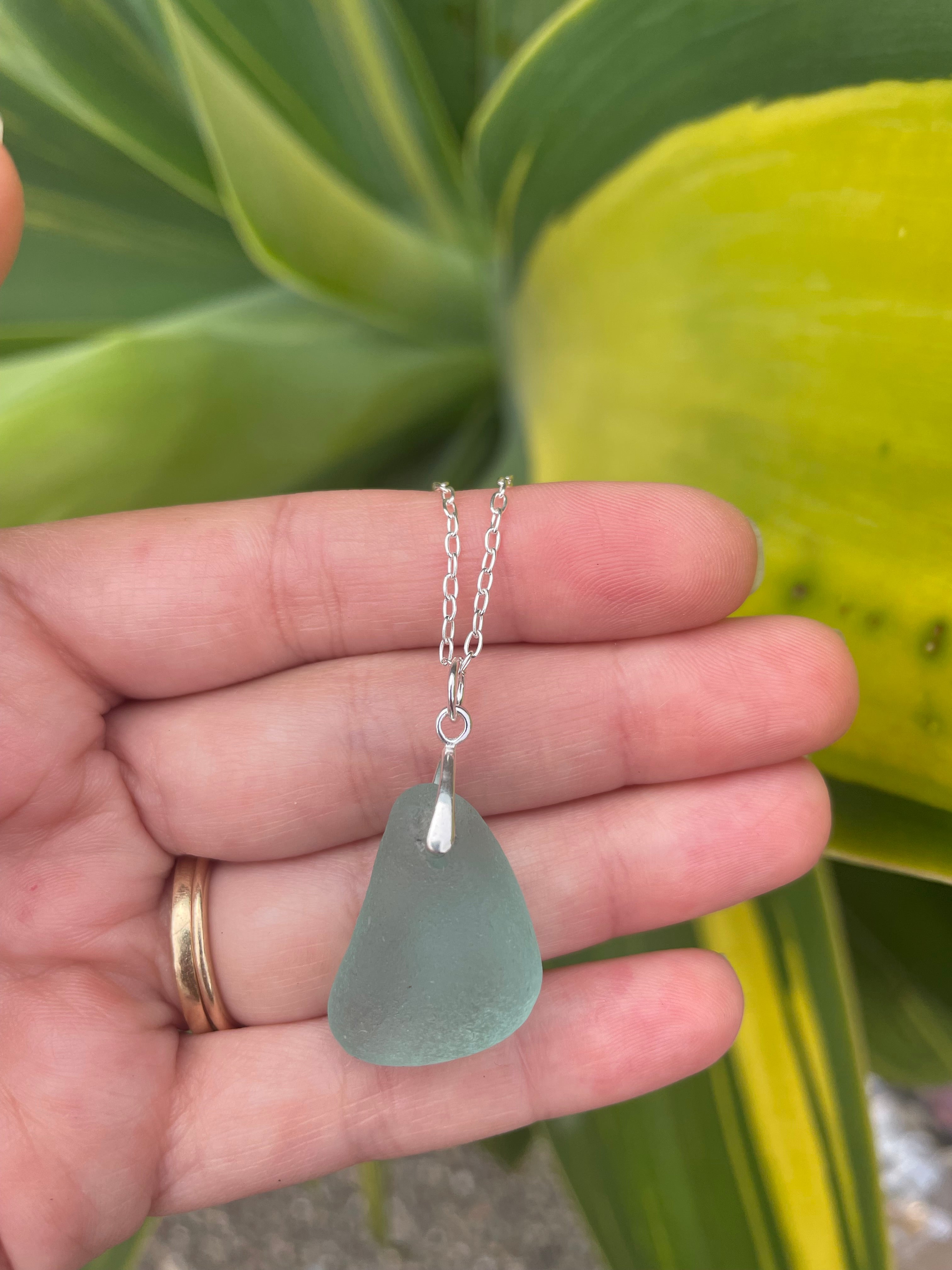 Sea Glass Necklace in Light Blue