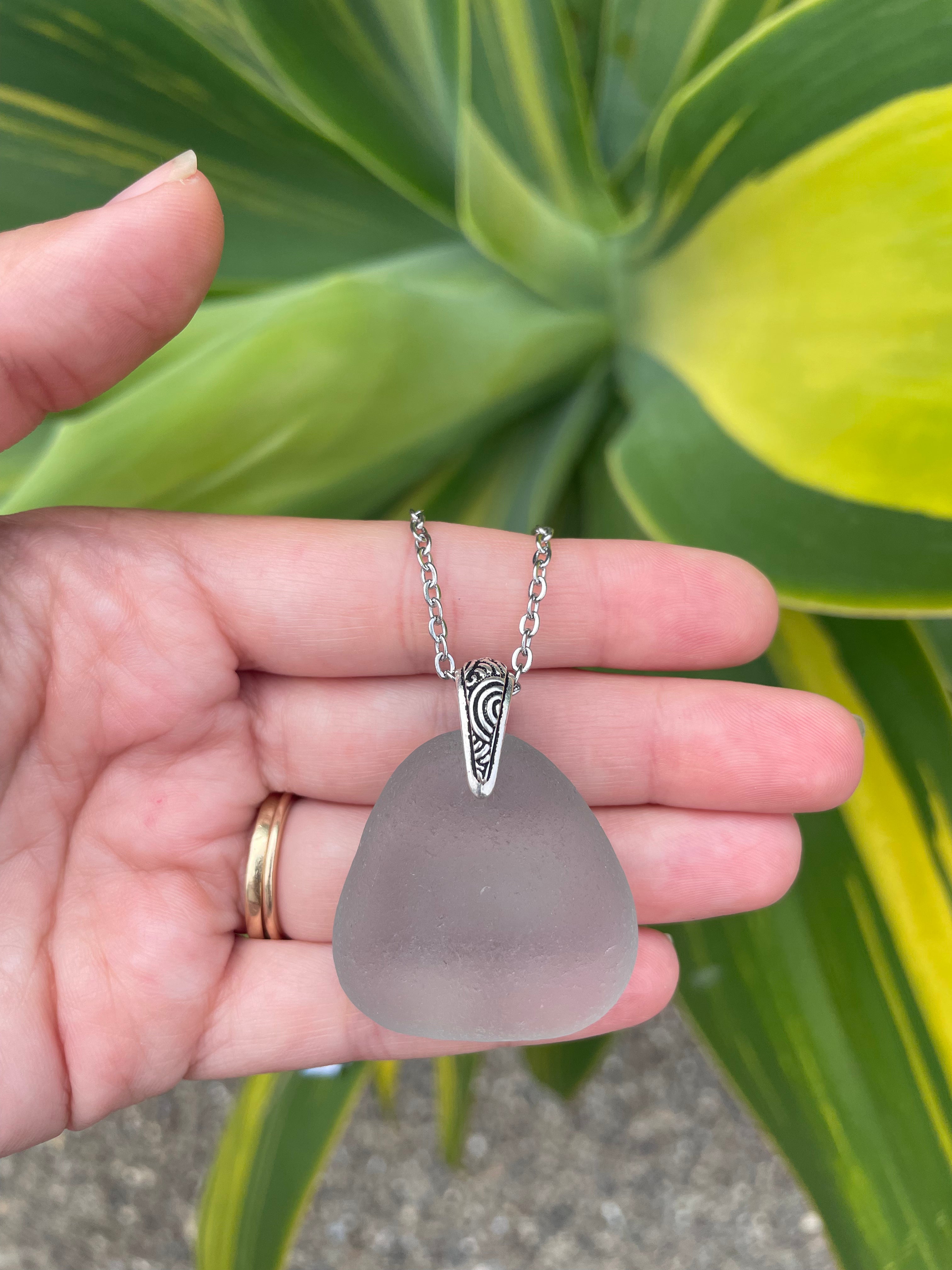 Designed Sea Glass Necklace in Fog Gray
