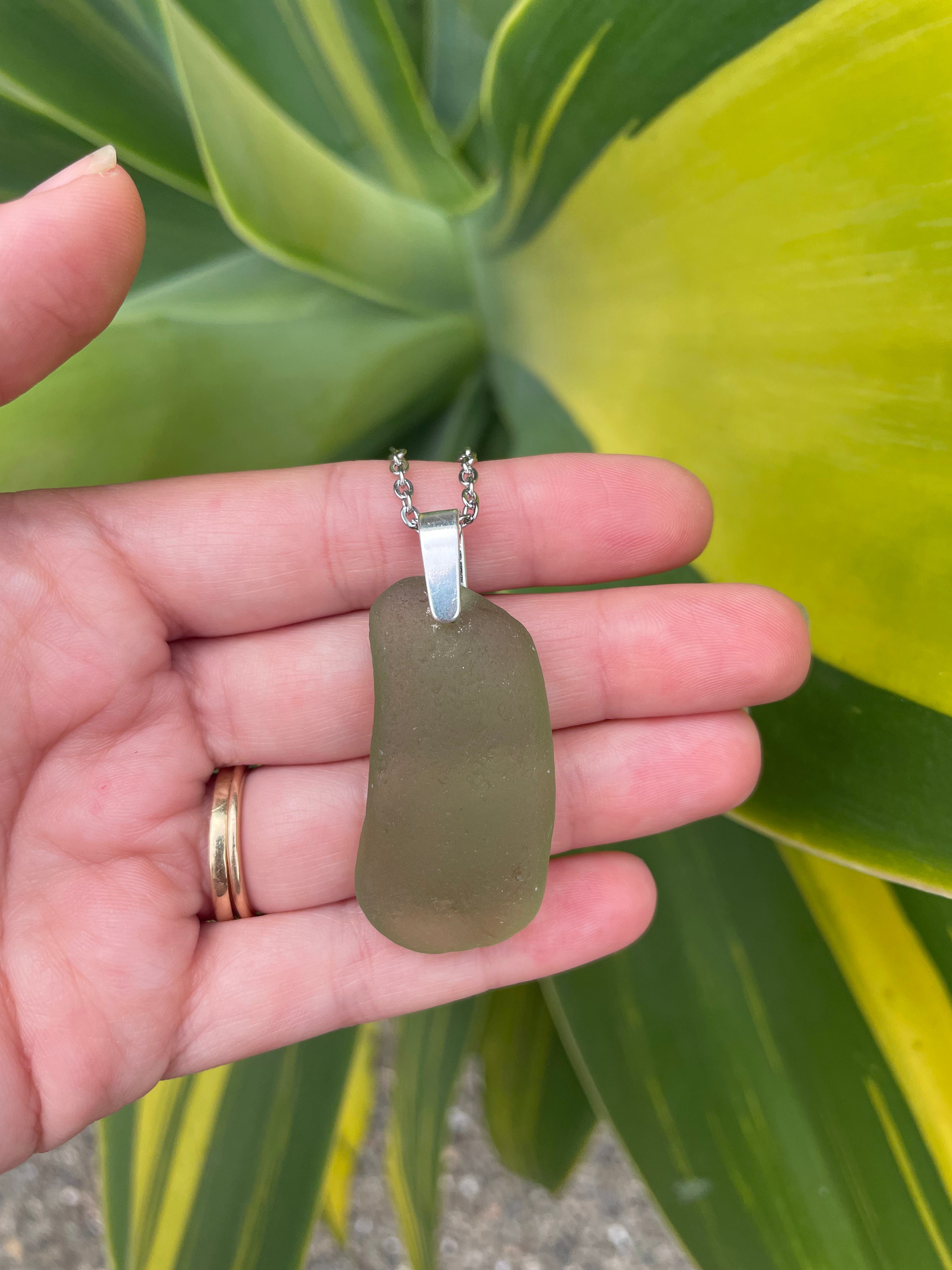 Sea Glass Necklace in Sage Green