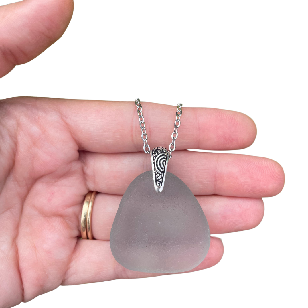 Designed Sea Glass Necklace in Fog Gray