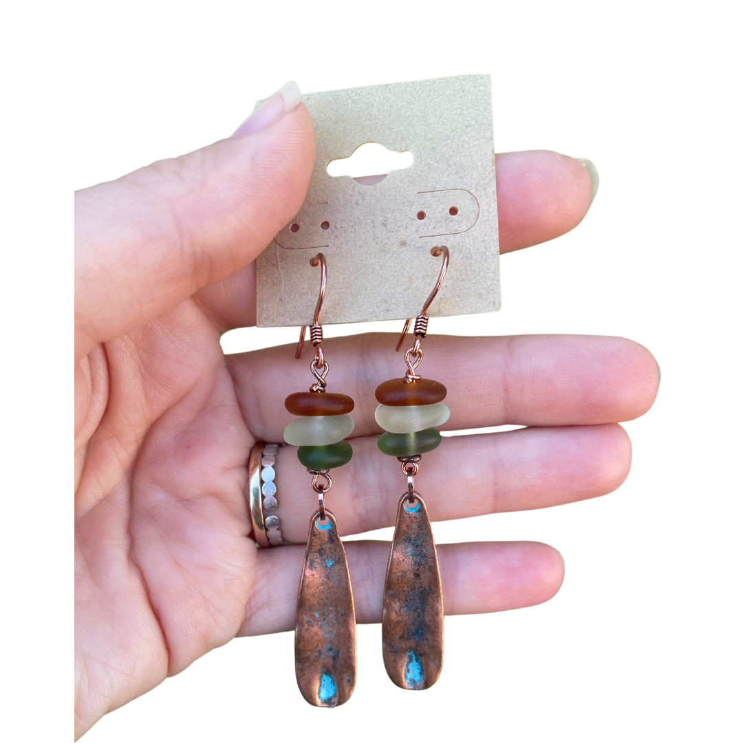 Sea Glass Earrings in Copper