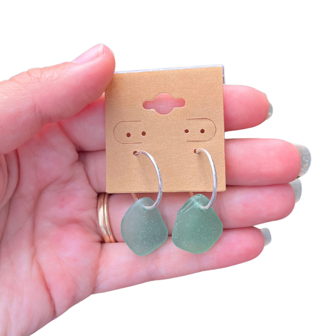 Infinity Hoop Sea Glass Earrings in Teal