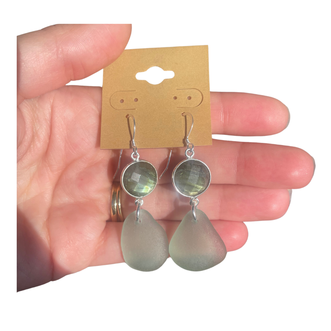 Sea Glass Earrings in Labradorite & Teal