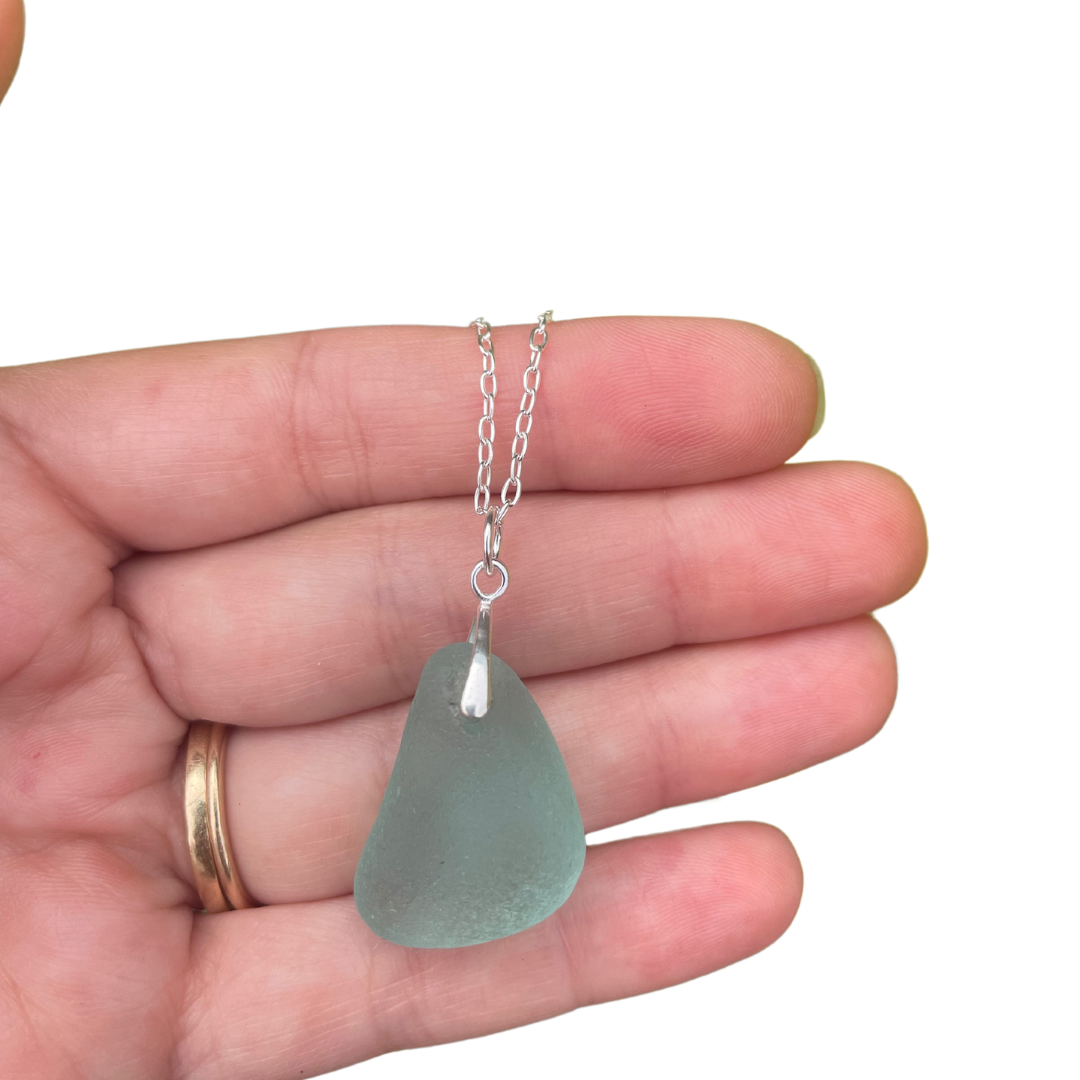 Sea Glass Necklace in Light Blue