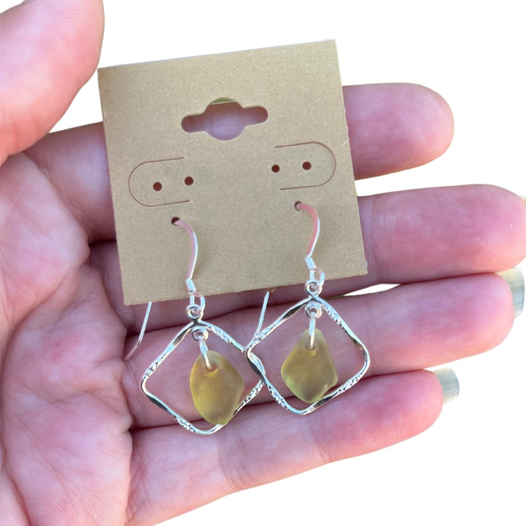 Sterling Silver Sea Glass Earrings in Daisy Yellow