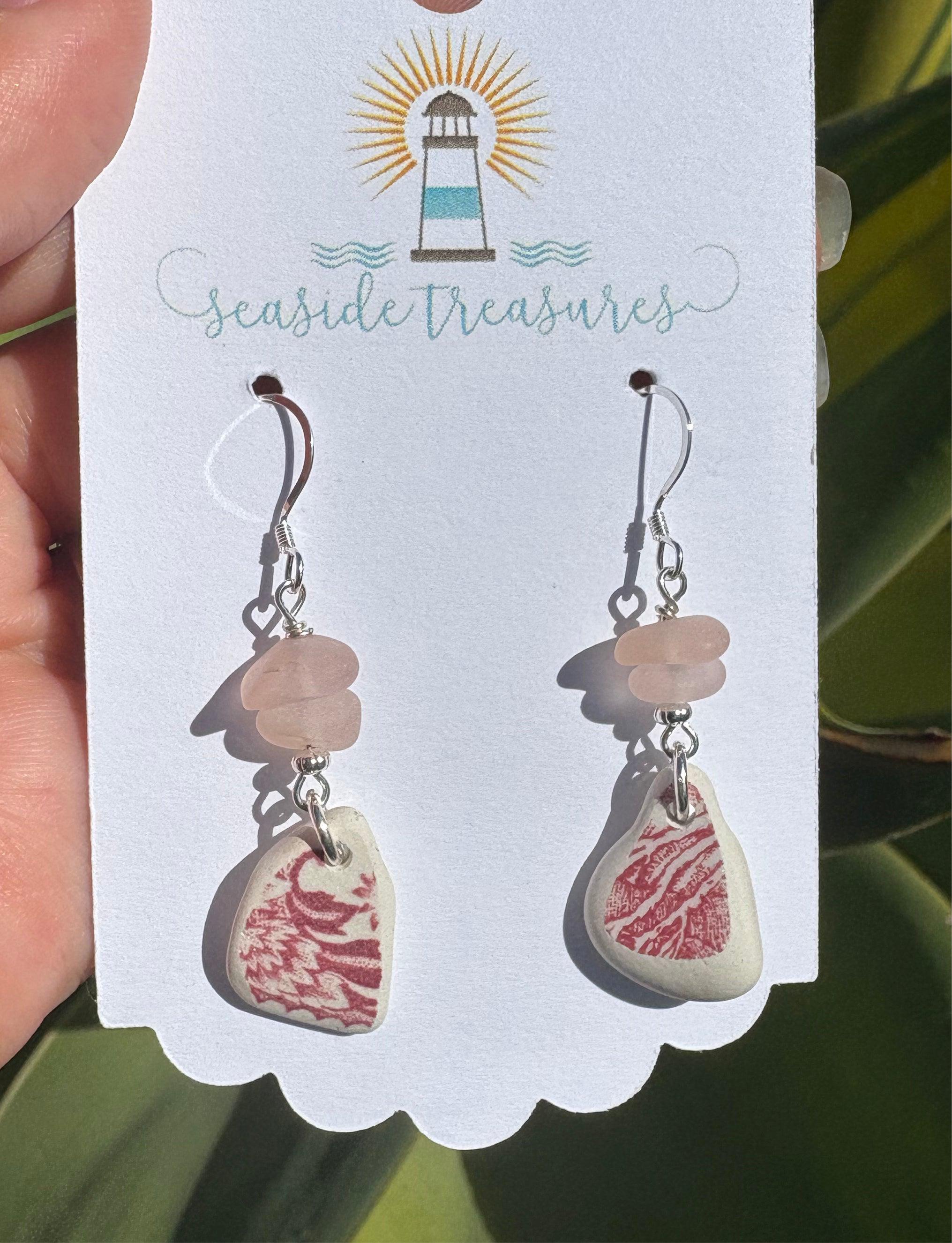 Pink sea pottery earrings