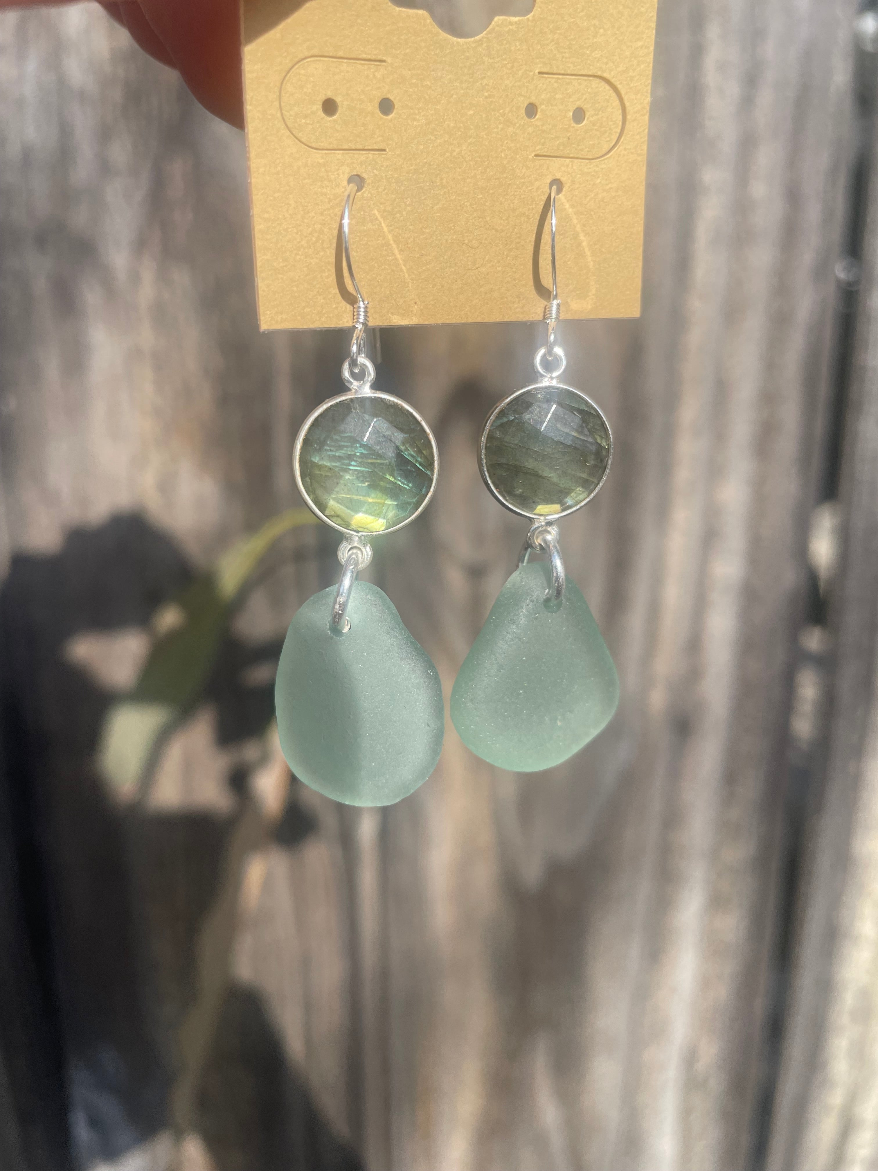 Sea Glass Earrings in Labradorite & Teal