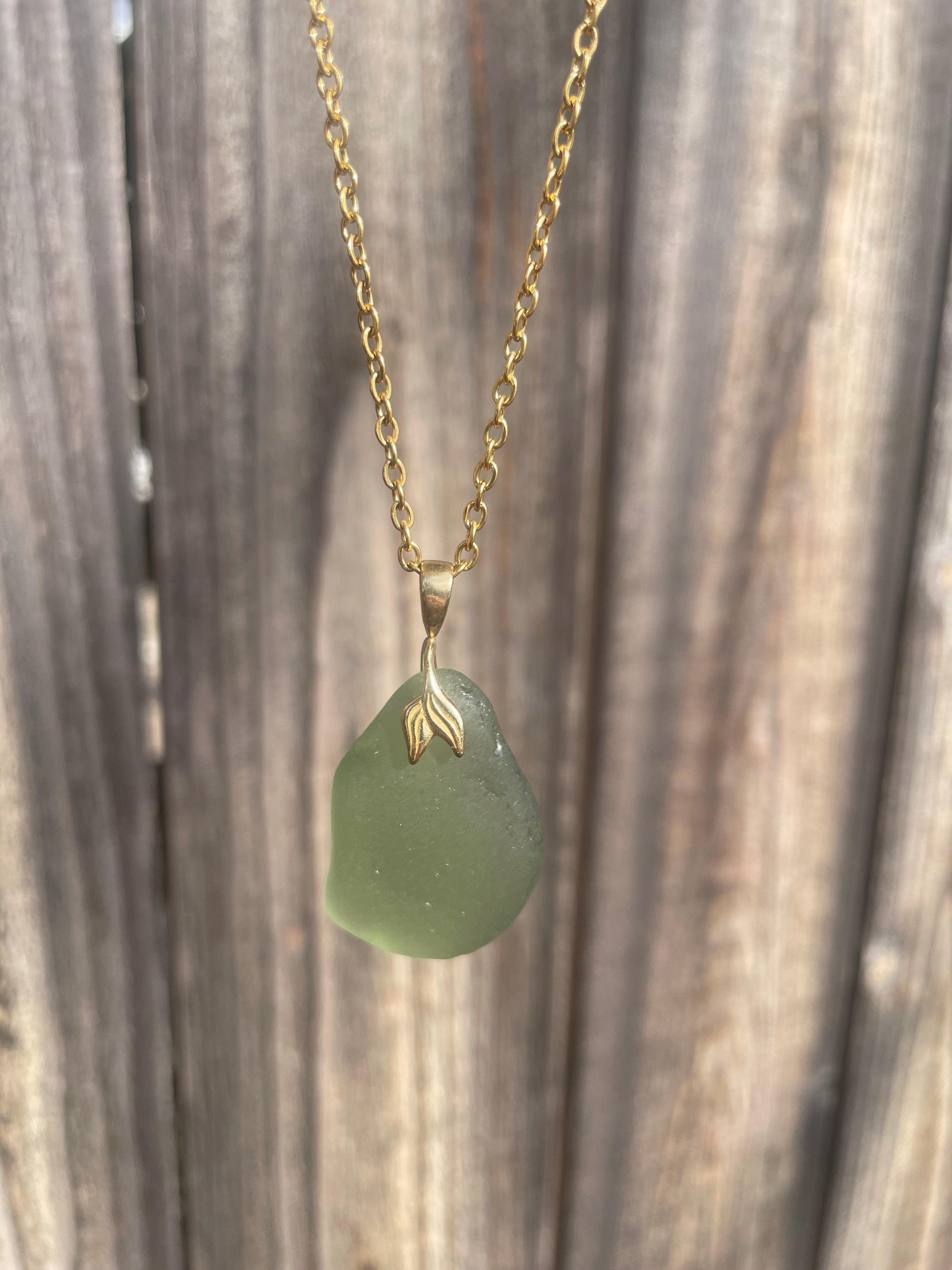 Mermaid Sea Glass Pendant Necklace in Light Green