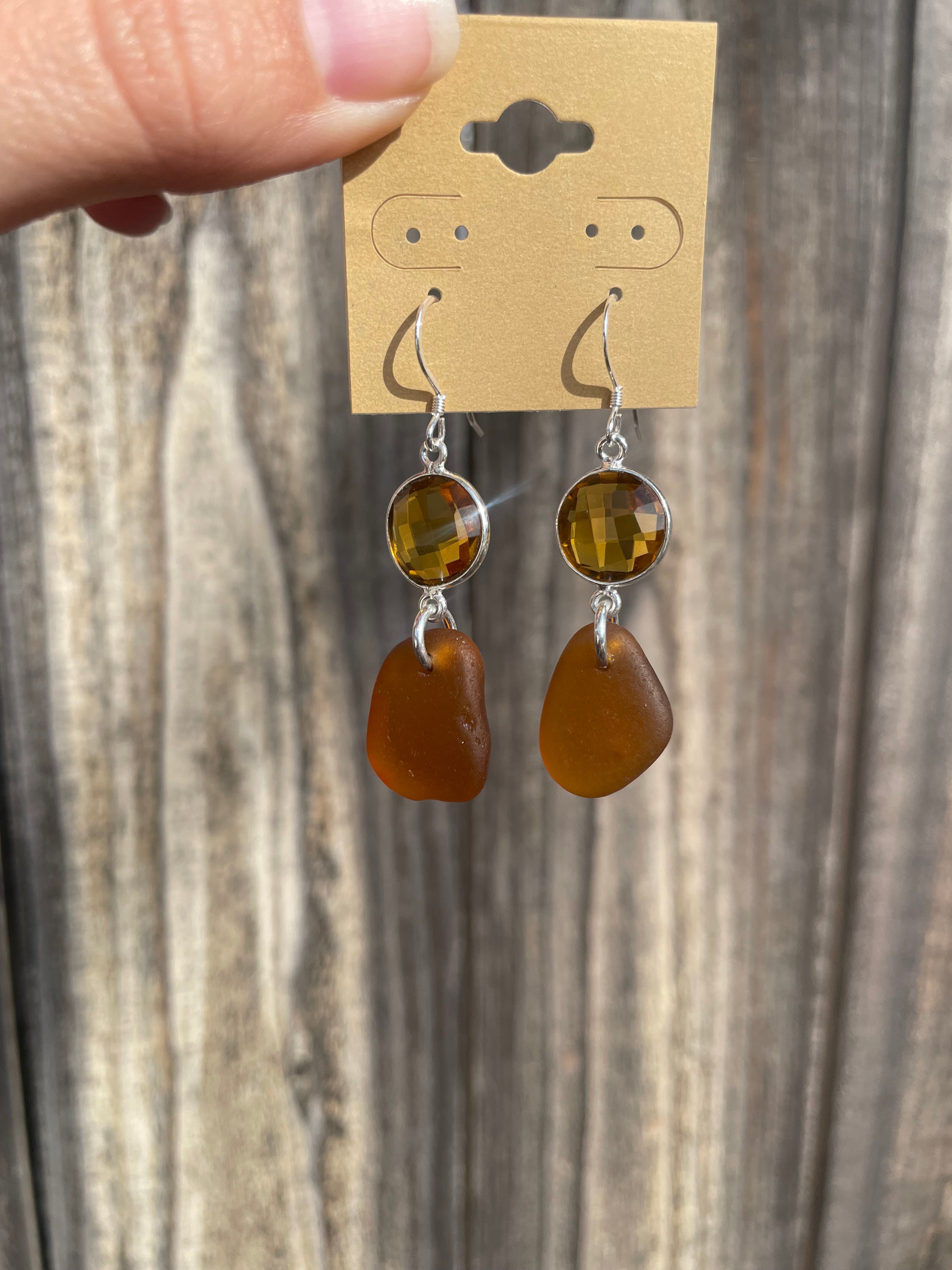 Sea Glass Earrings in Citrine & Brown