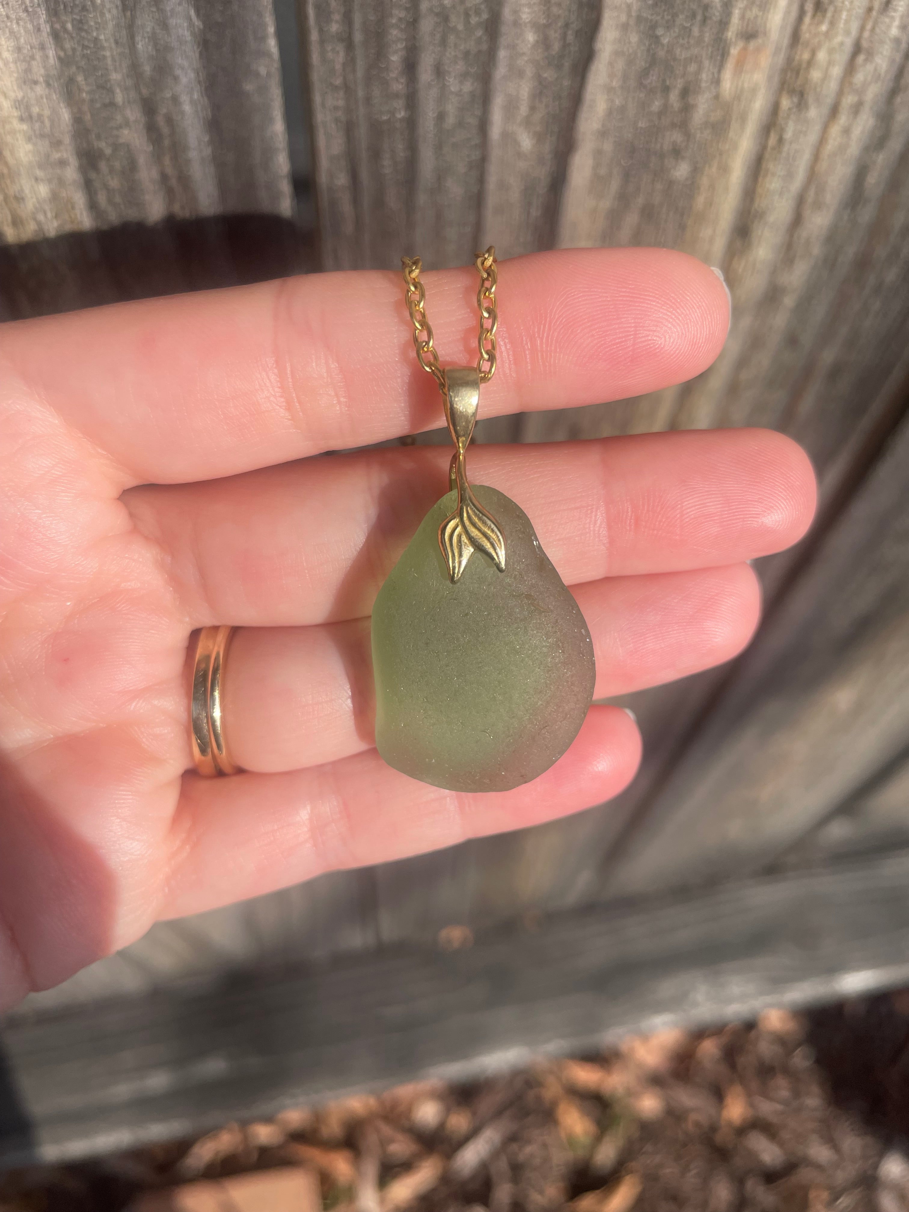 Mermaid Sea Glass Pendant Necklace in Light Green