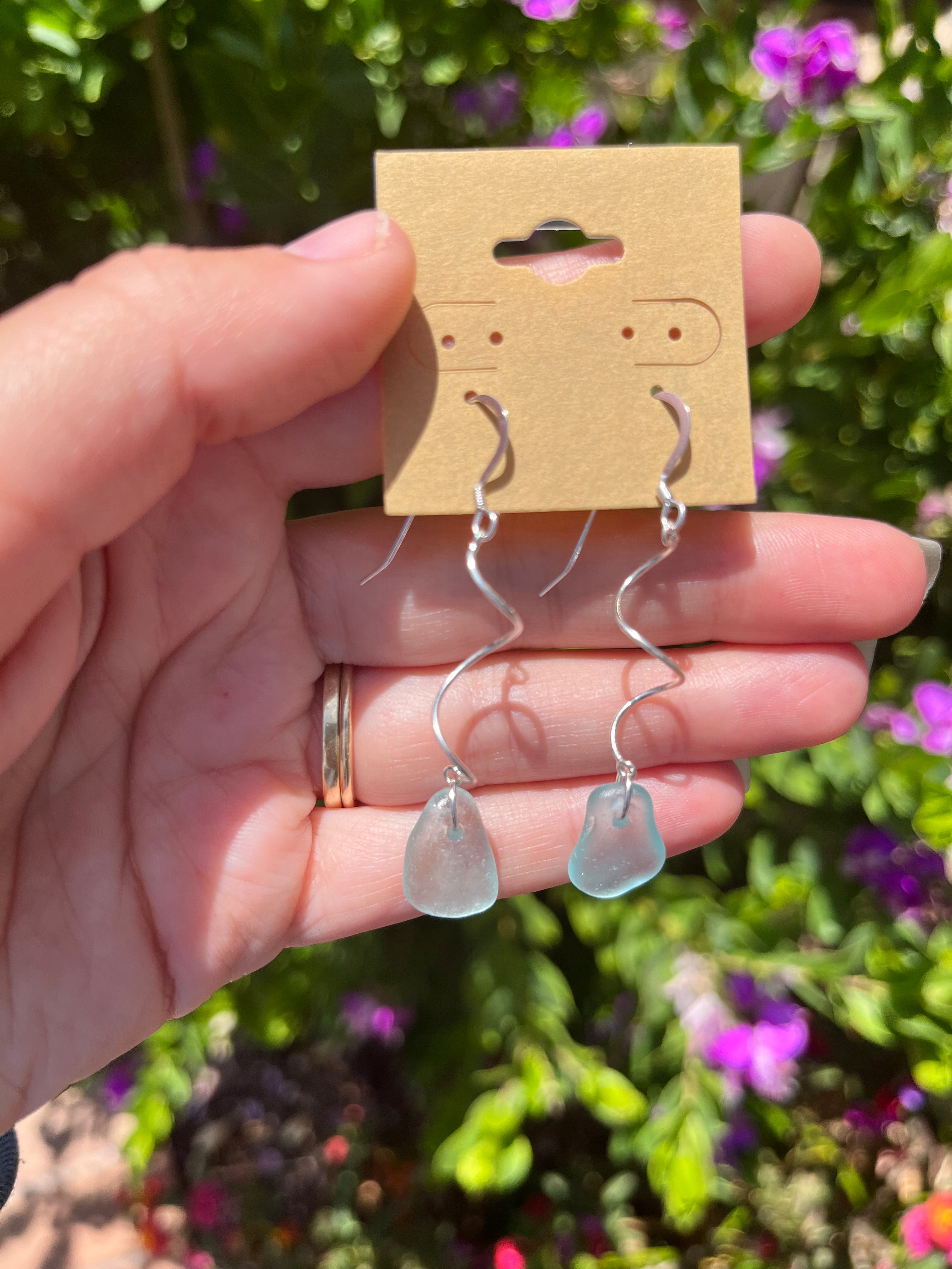 Swirl Sea Glass Earrings in Water/Blue