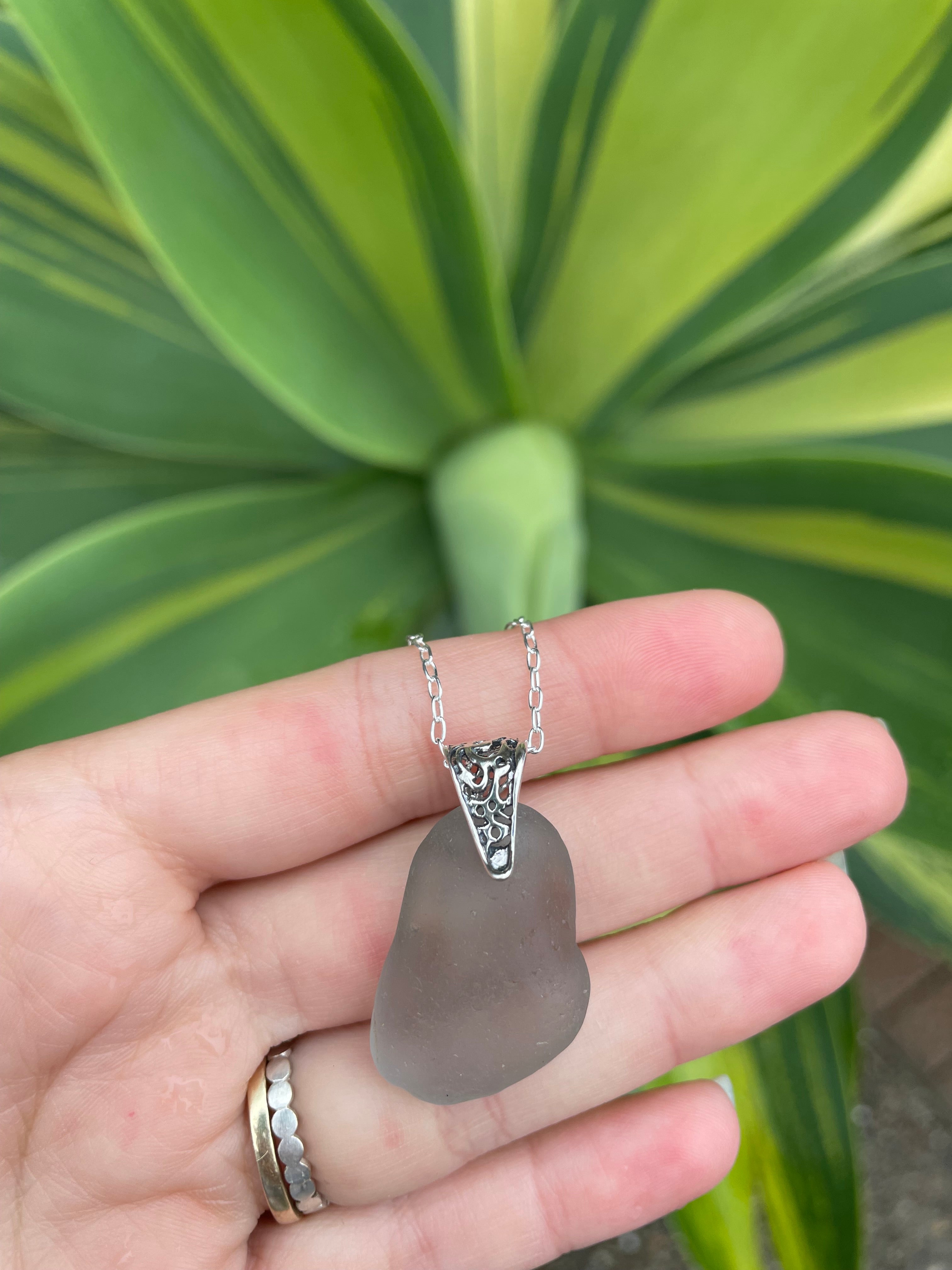 Design Sea Glass Necklace in Fog Gray