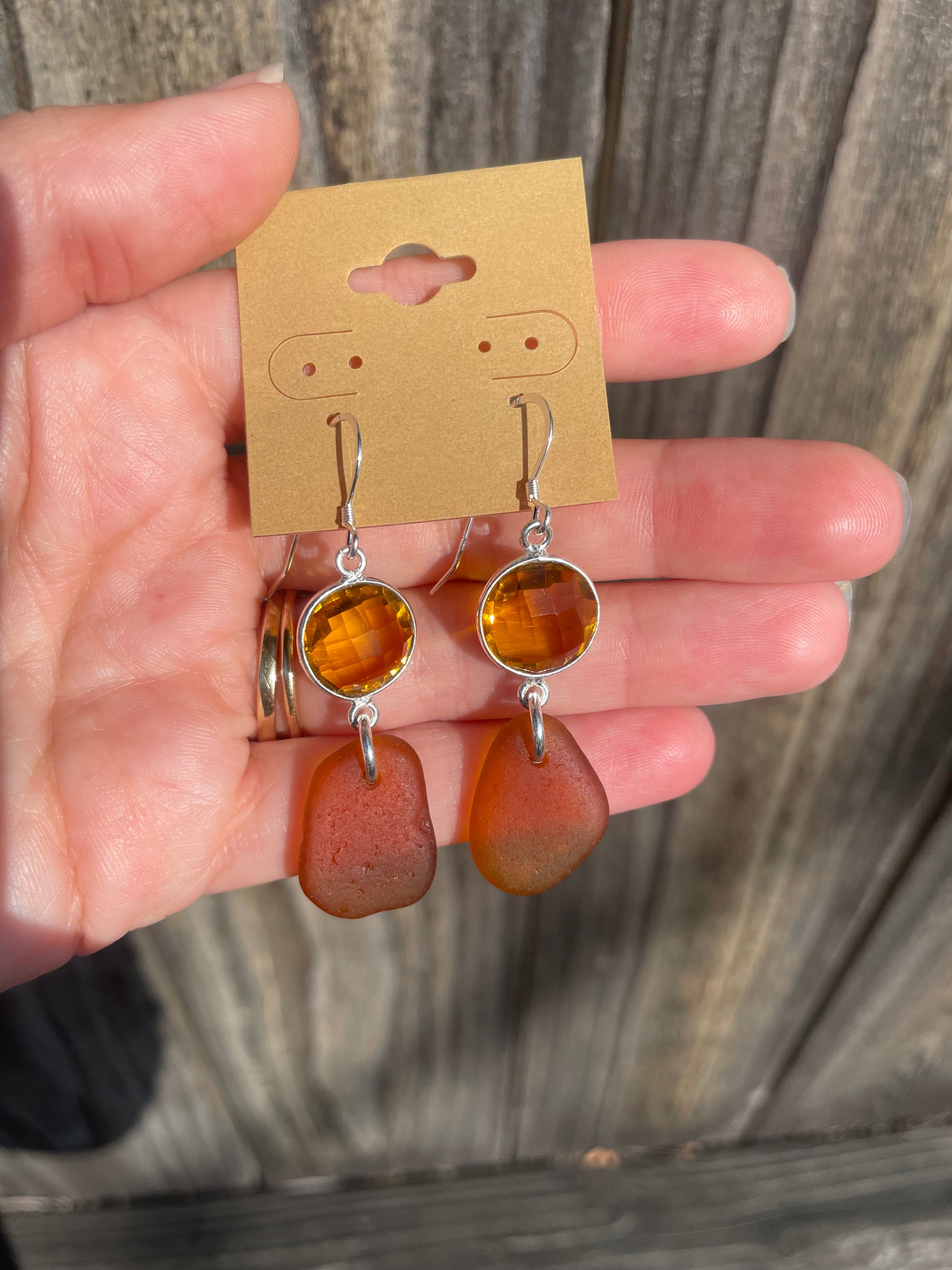 Sea Glass Earrings in Citrine & Brown