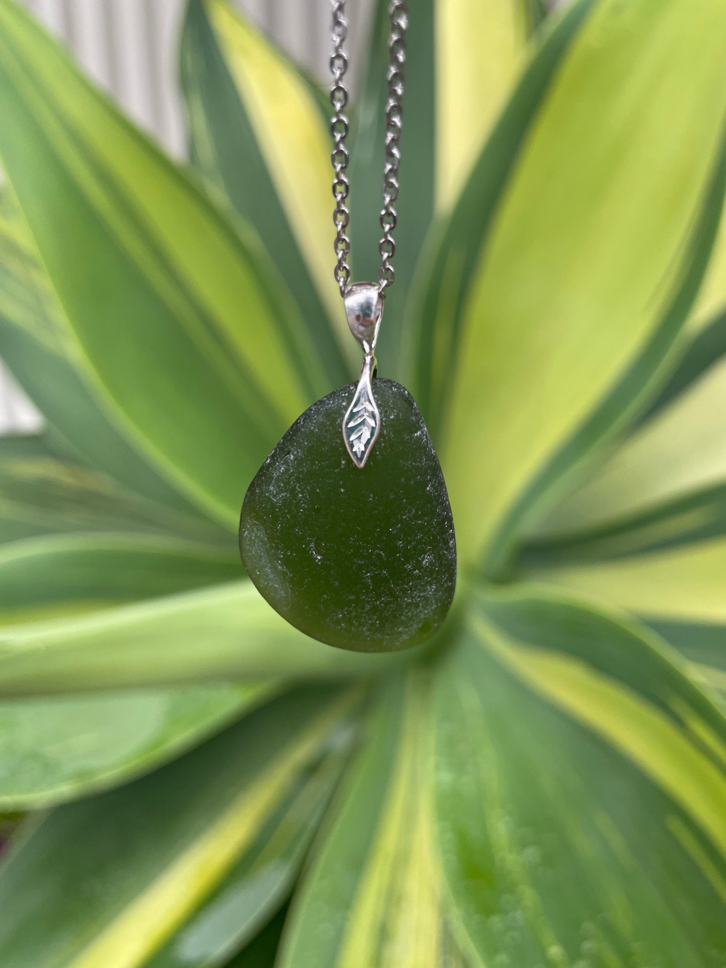 Olive green sea glass pendant