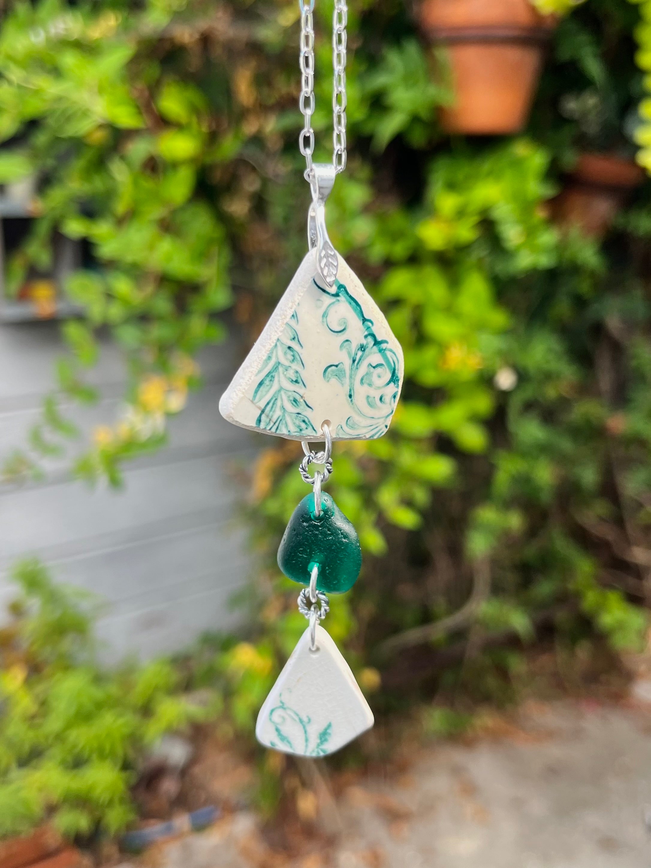 Spain Pottery and Sea Glass Necklace in Turquoise