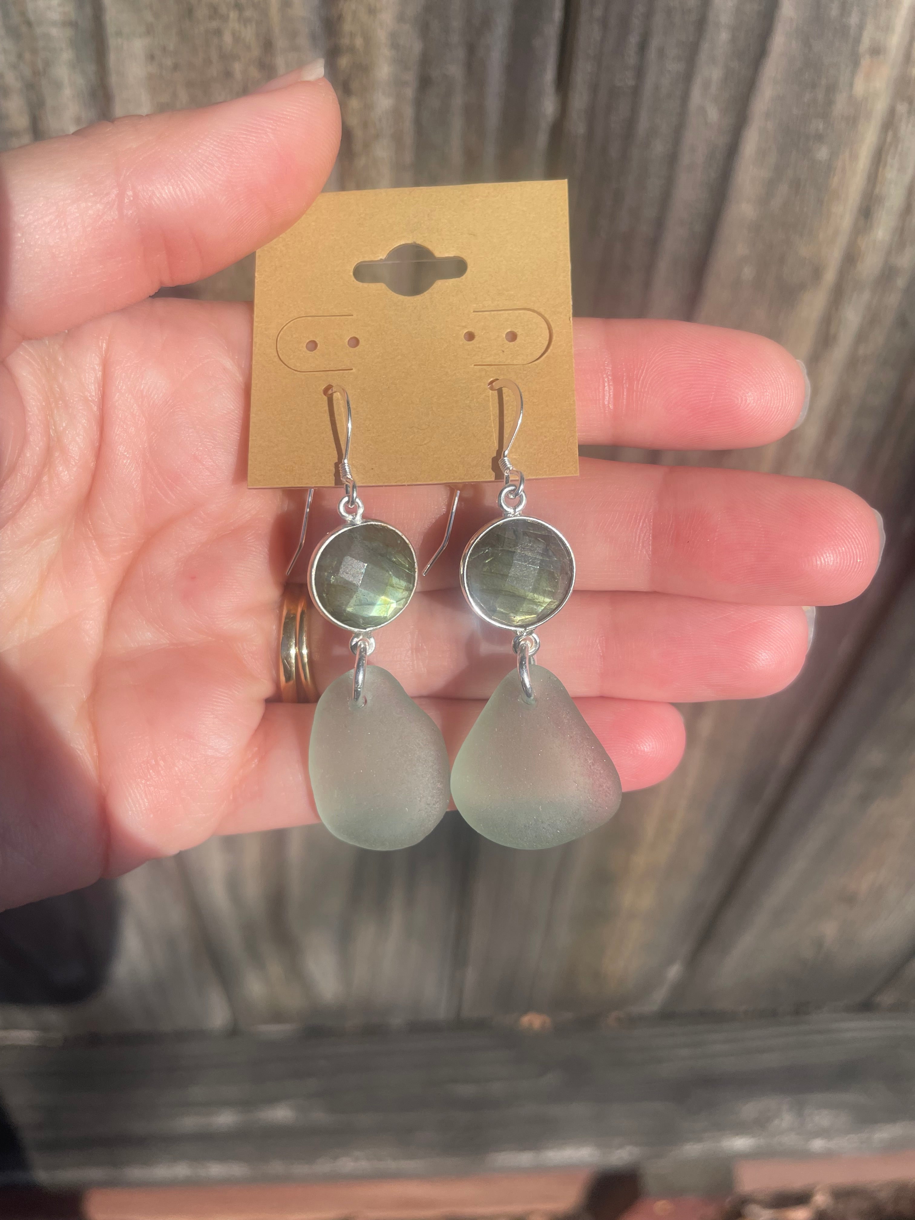 Sea Glass Earrings in Labradorite & Teal