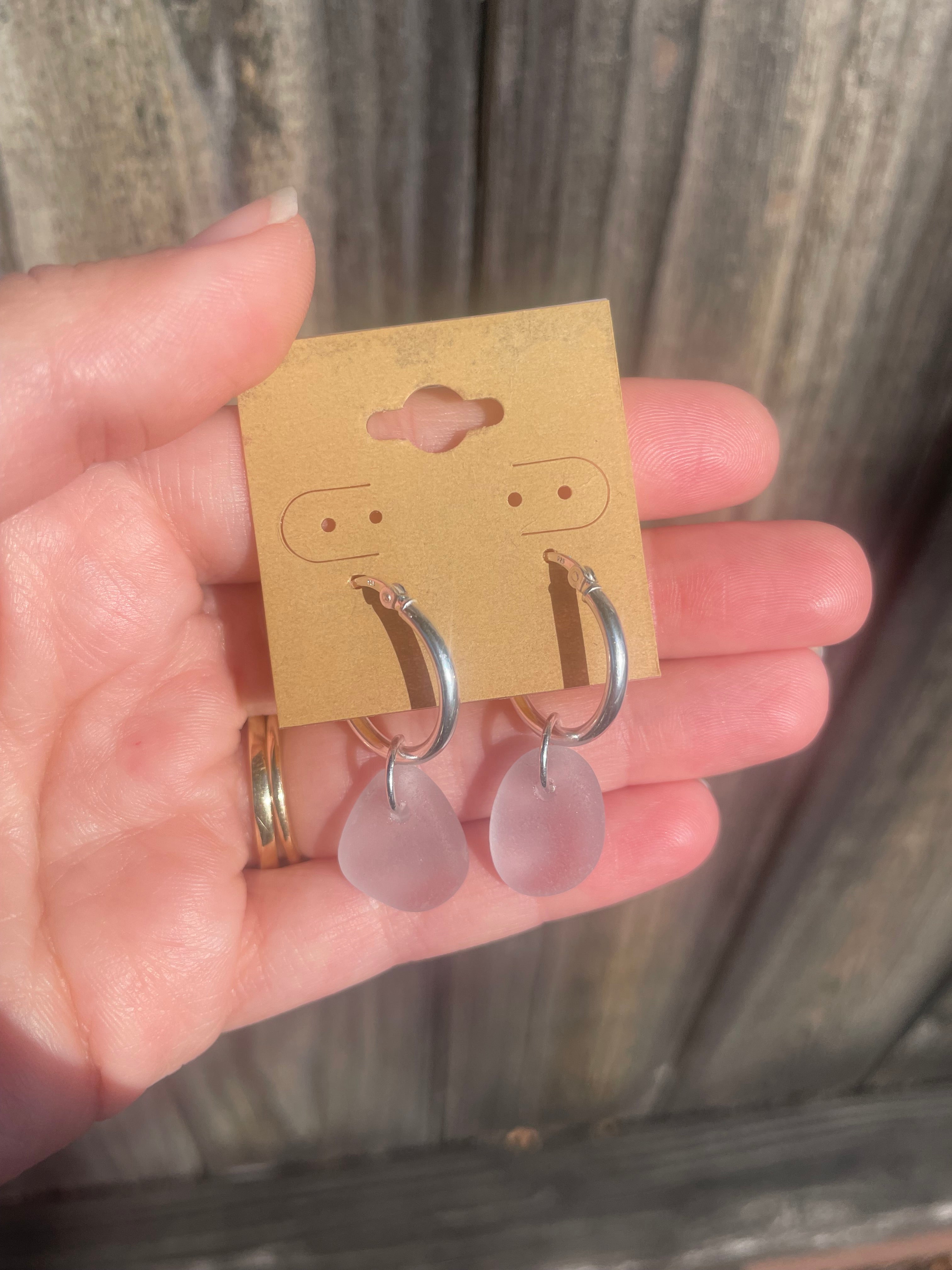 Sea Glass Hoops in Light Lavender