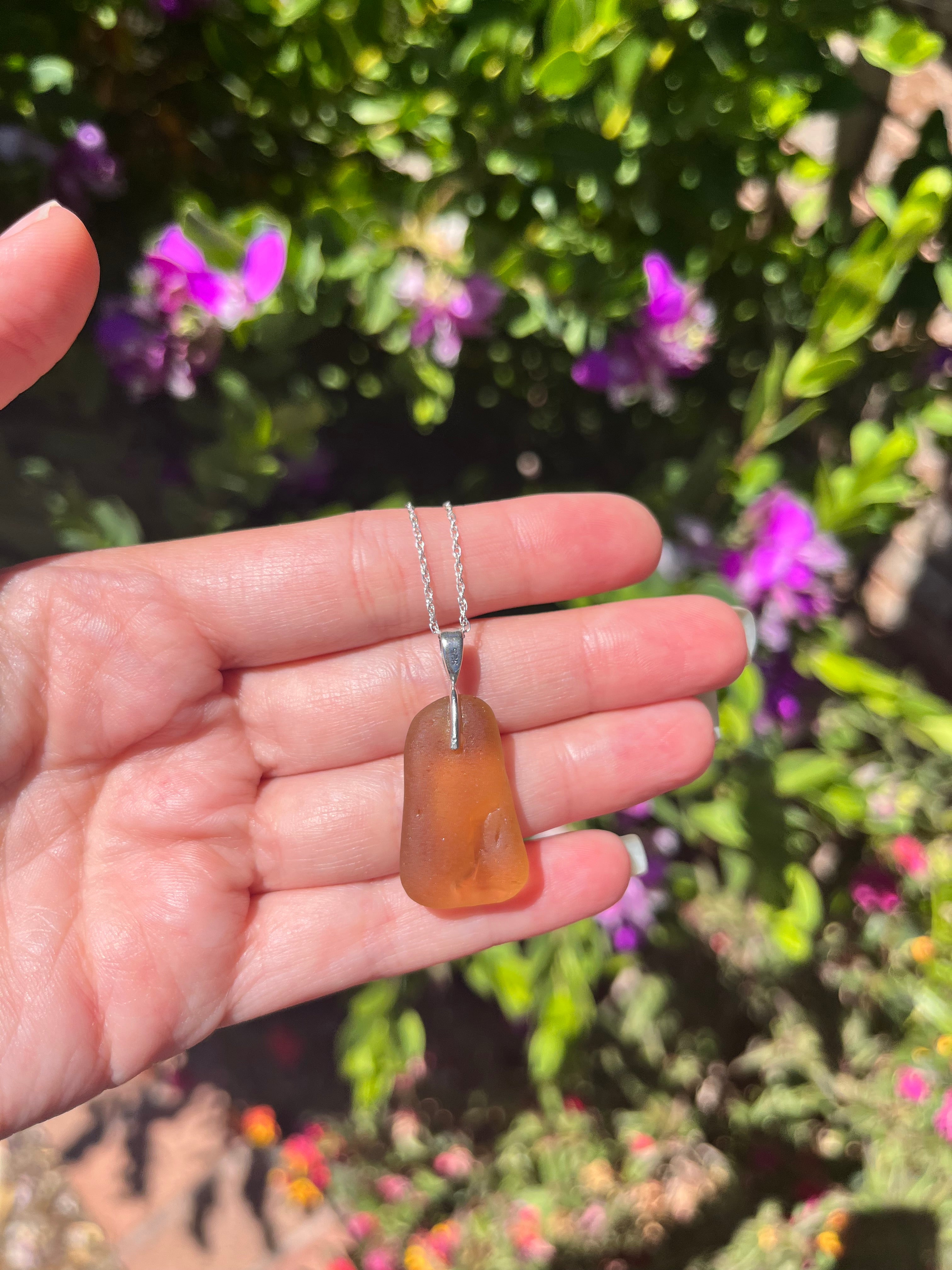 Sea Glass Pendant Necklace in Peach