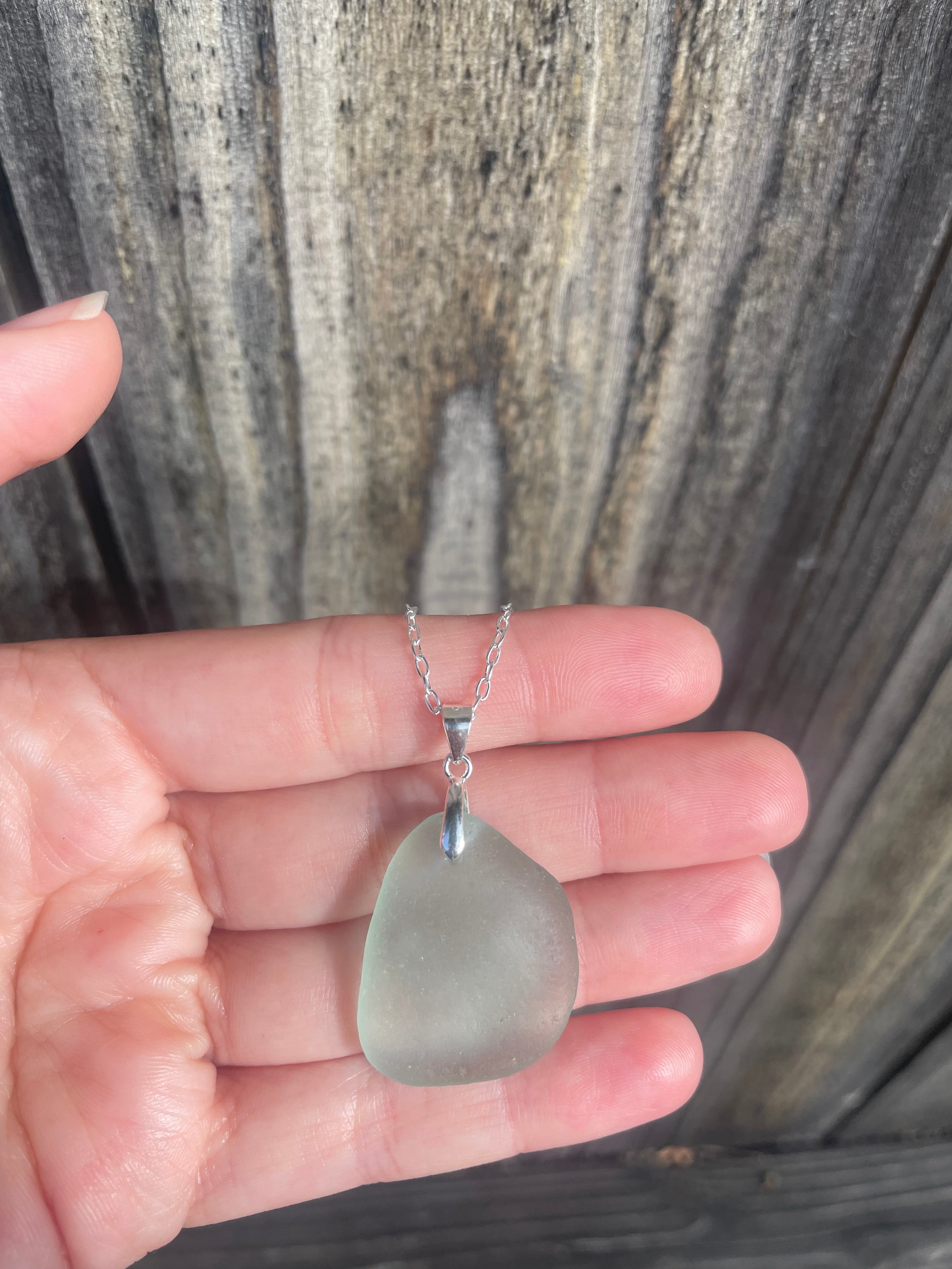 Sea Glass Pendant Necklace in Light Blue