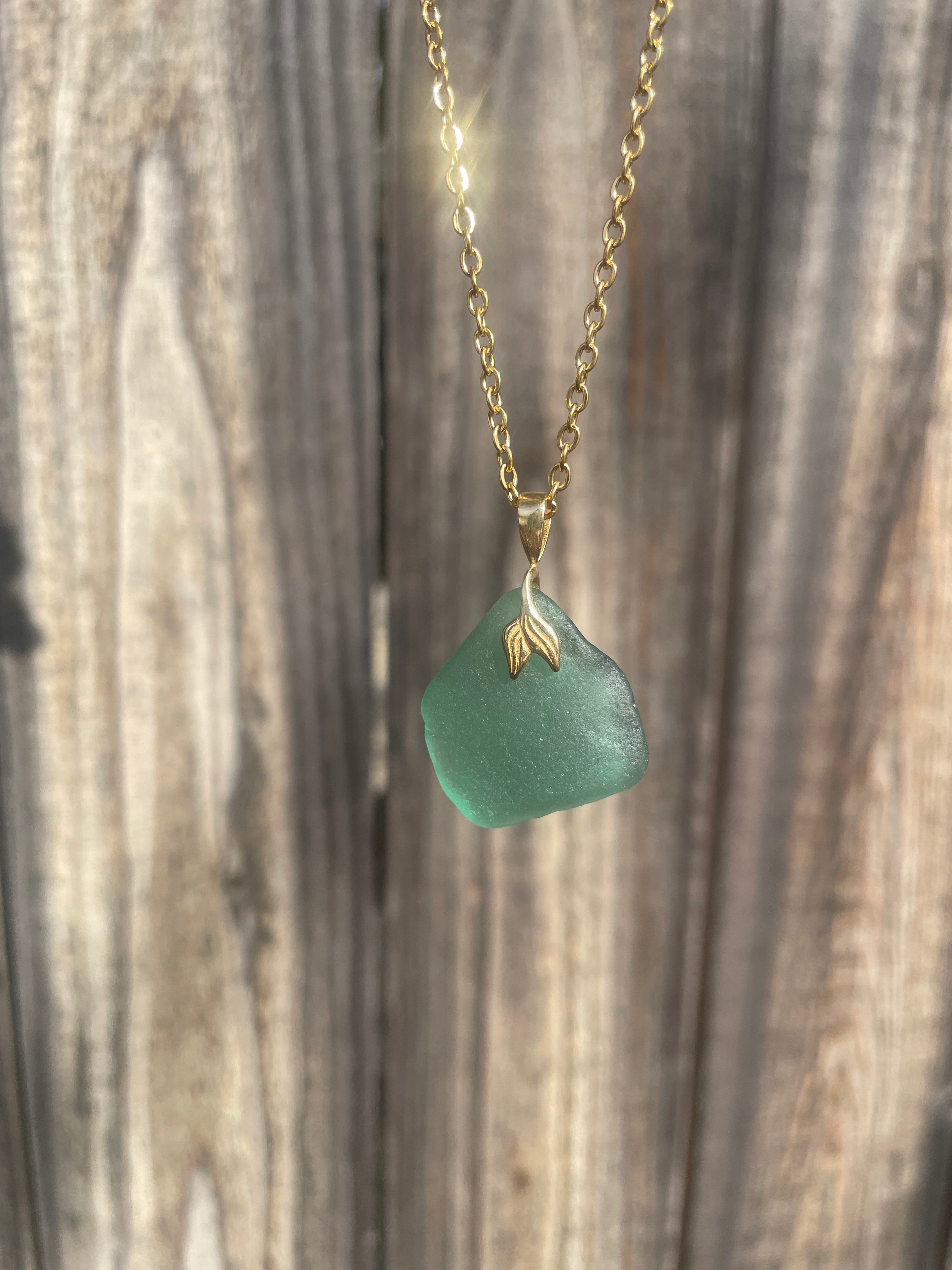 Mermaid Sea Glass Pendant Necklace in Teal