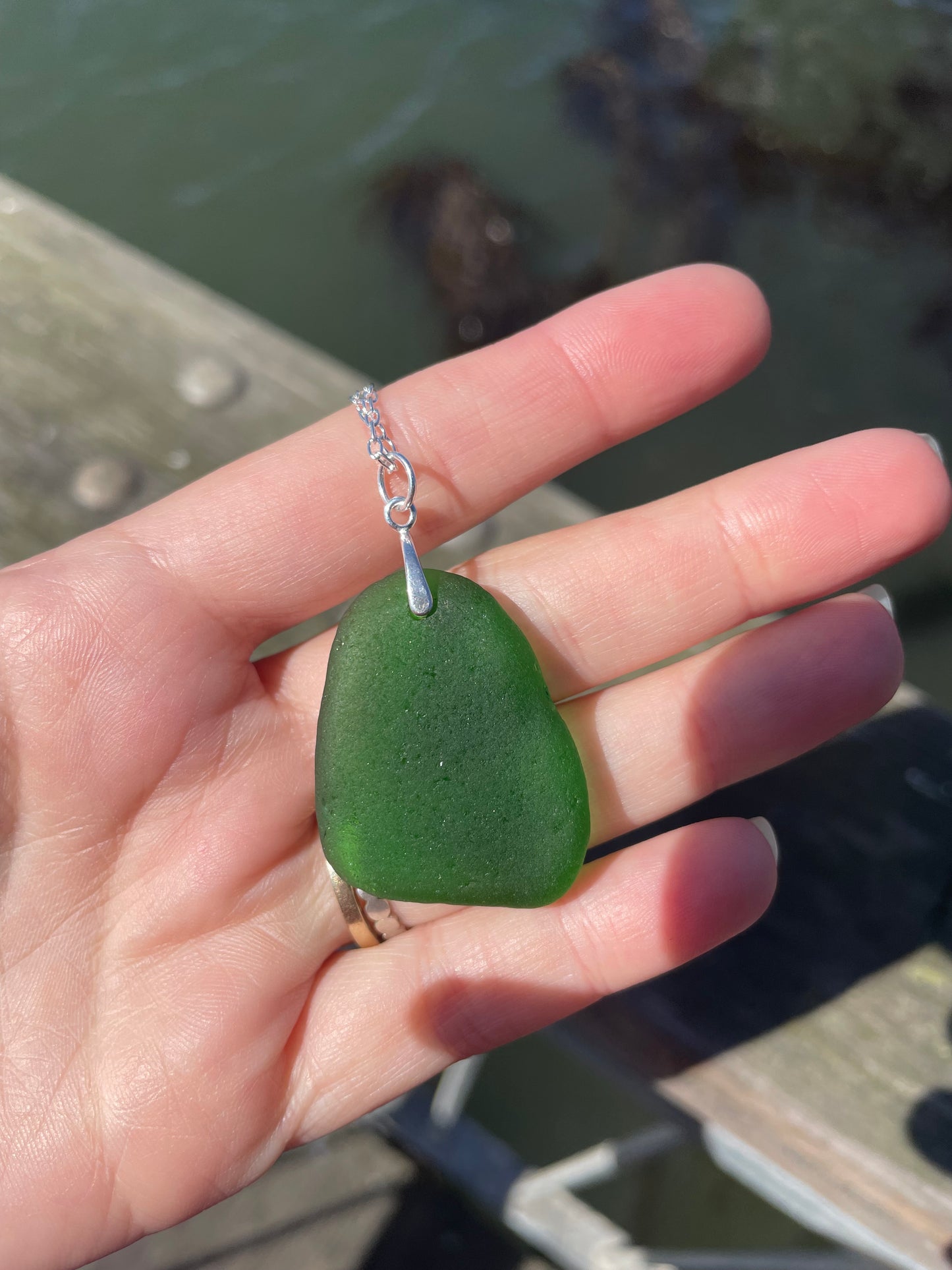 Kelly green sea glass pendant