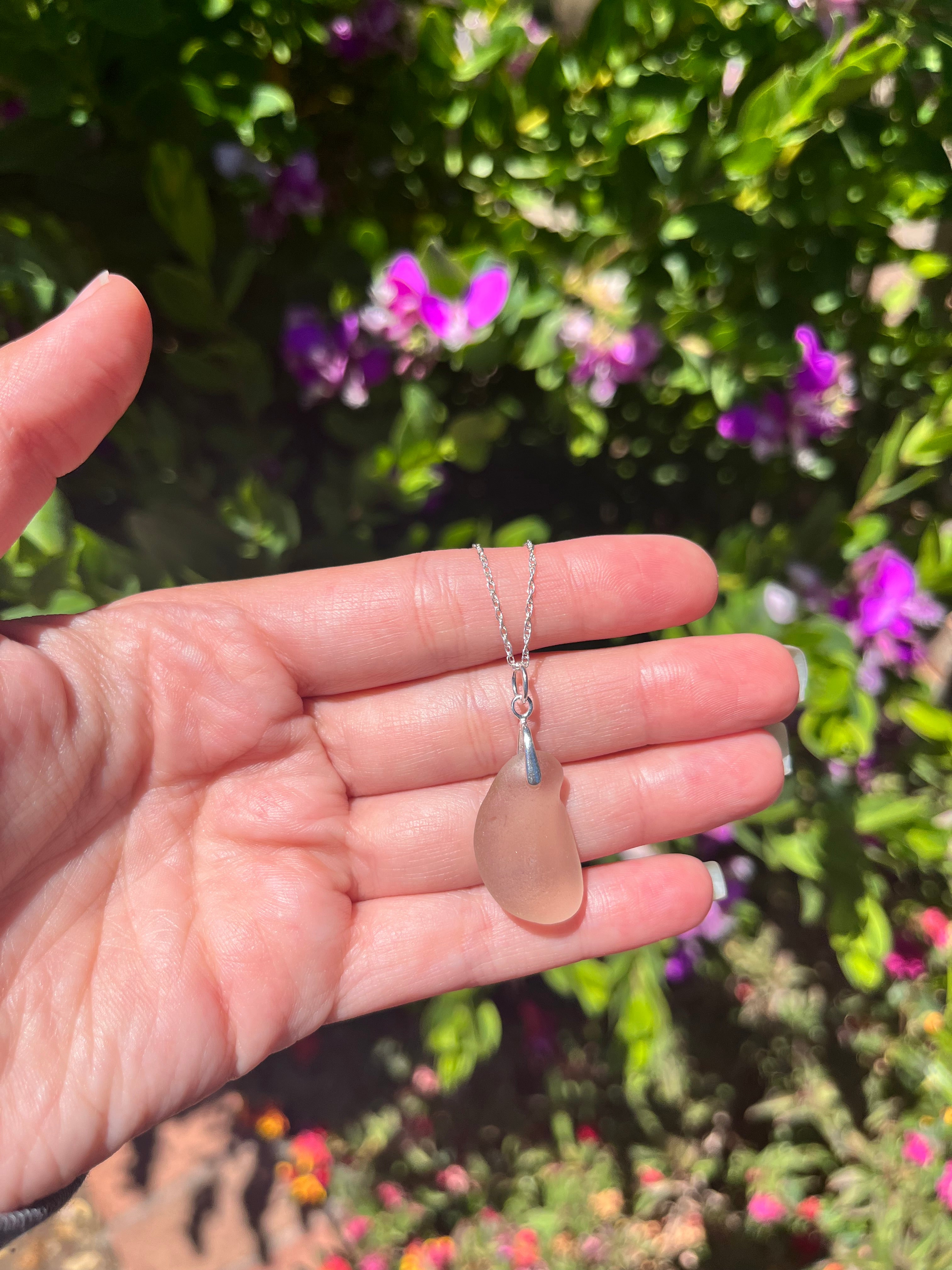 Sea Glass Pendant Necklace in Light Pink