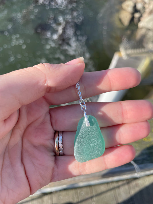 Teal sea glass pendant
