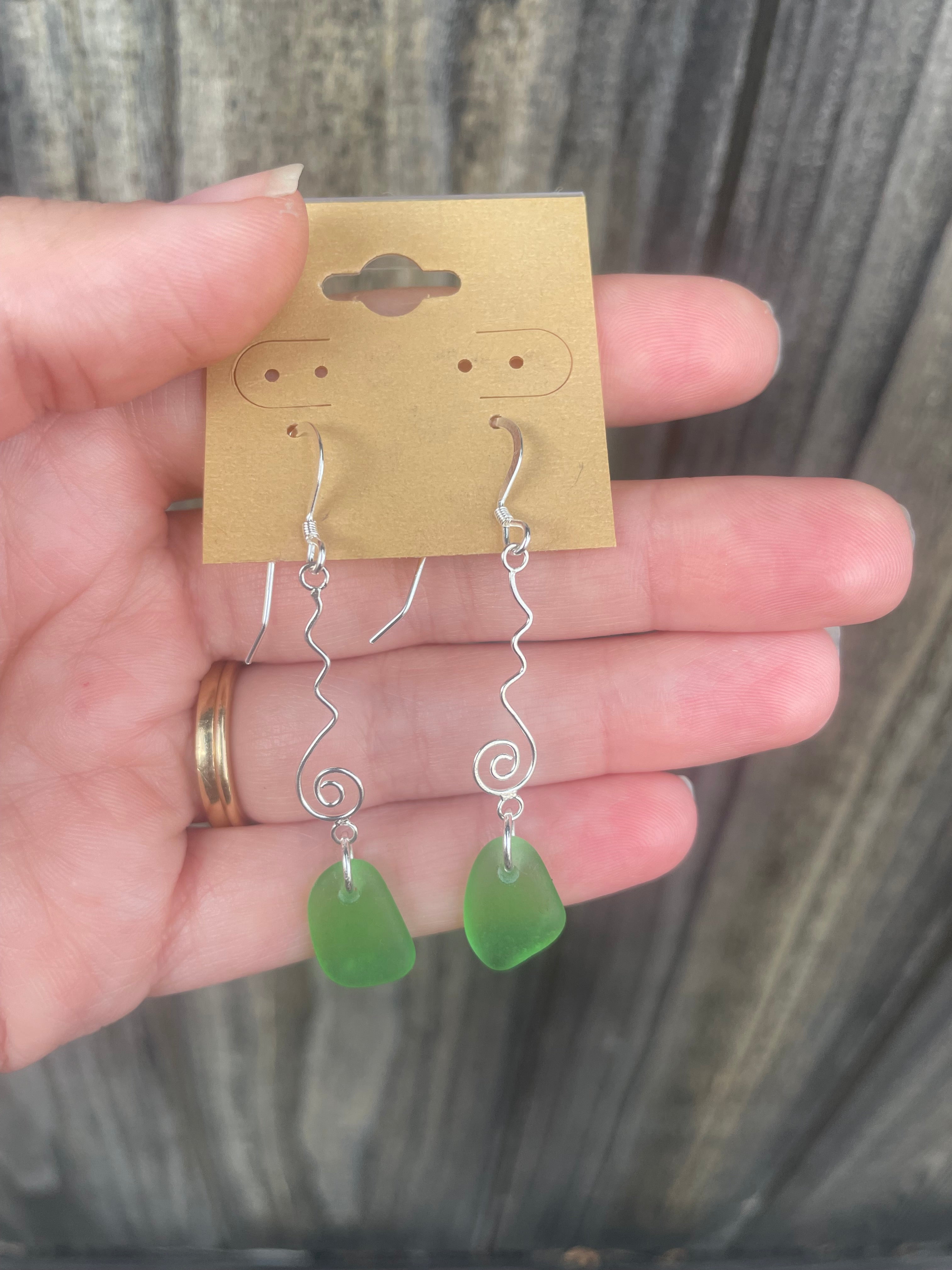 Swirl Sea Glass Earrings in Kelly Green