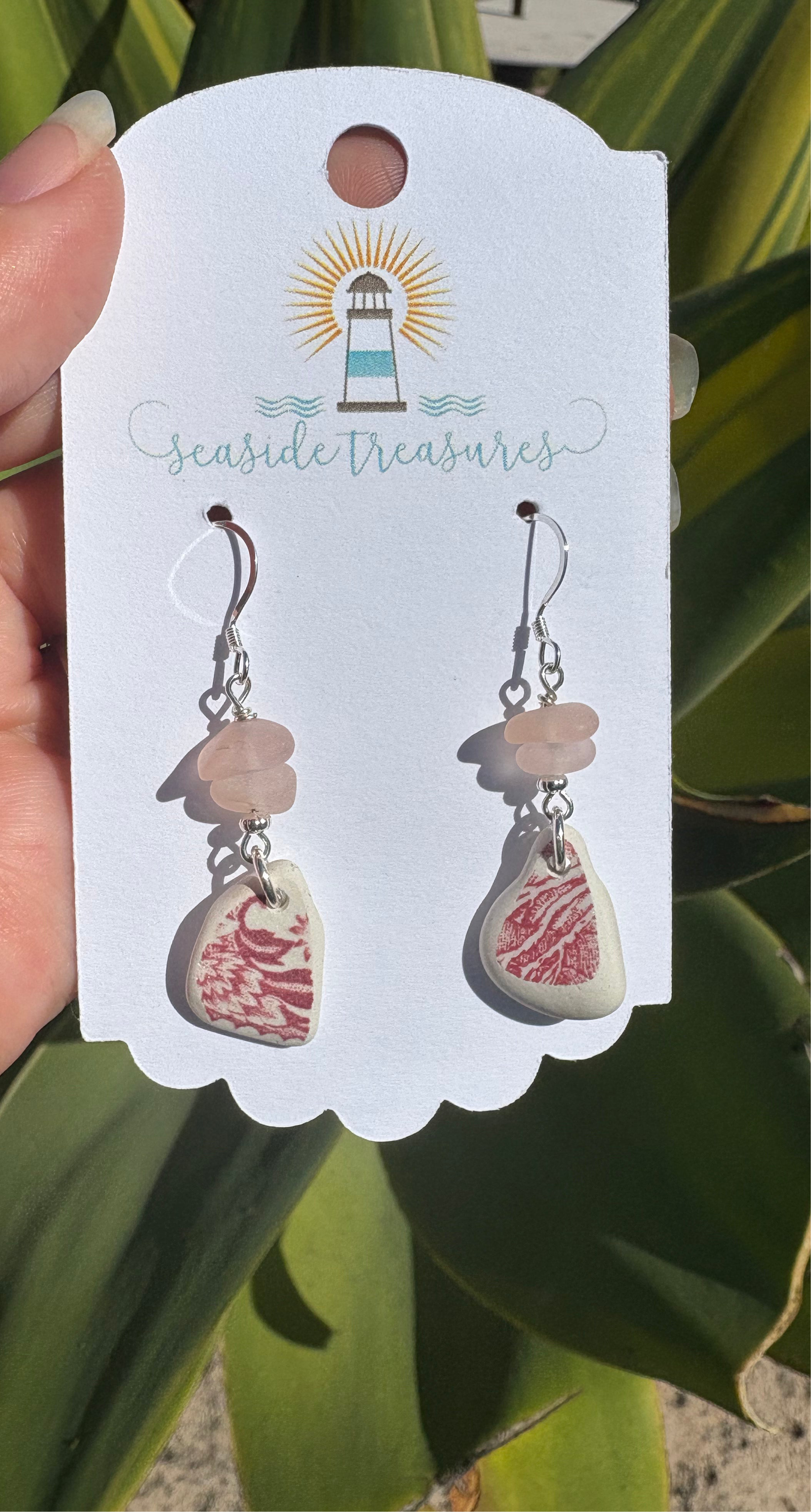 Pink sea pottery earrings