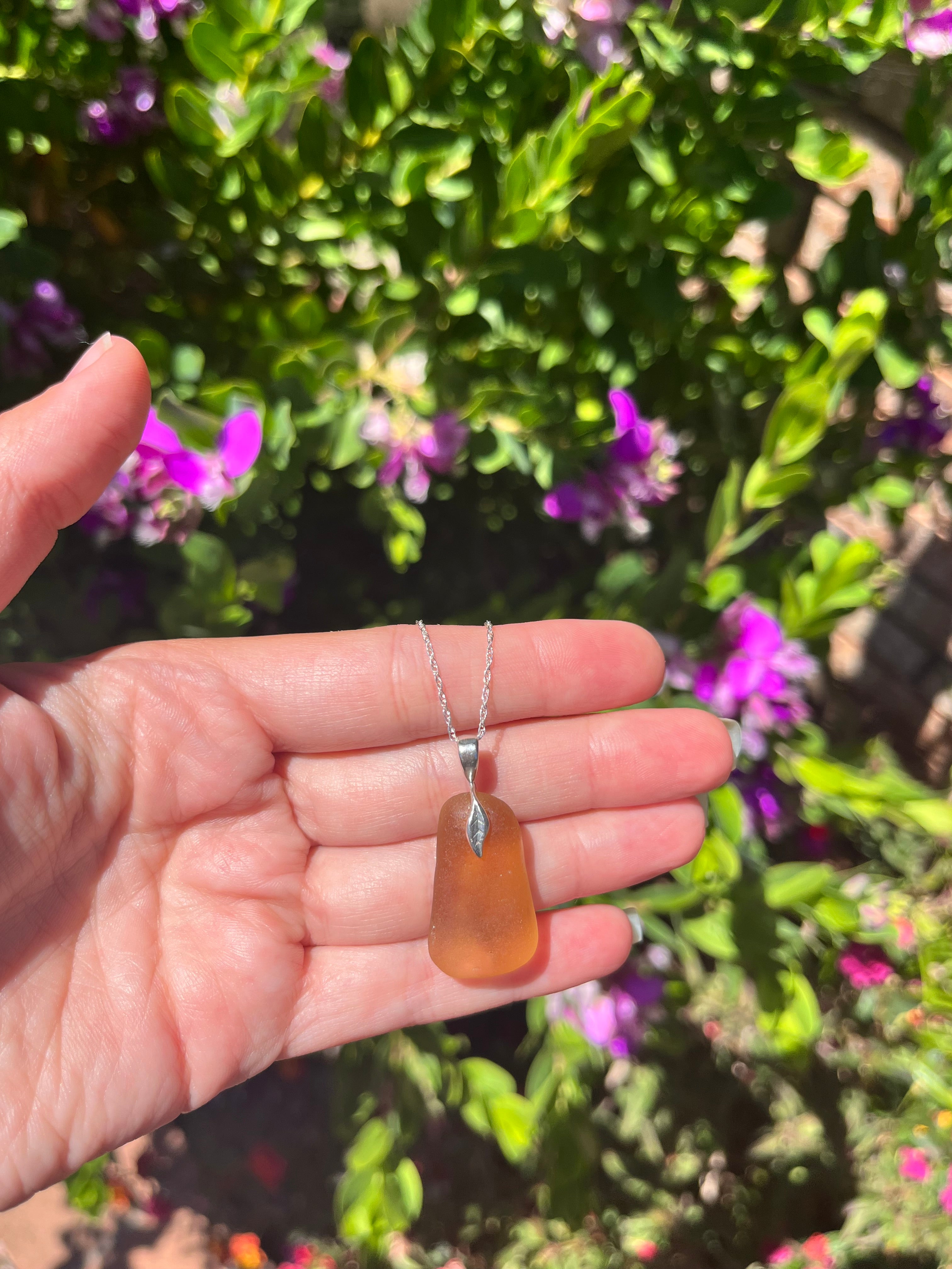 Sea Glass Pendant Necklace in Peach