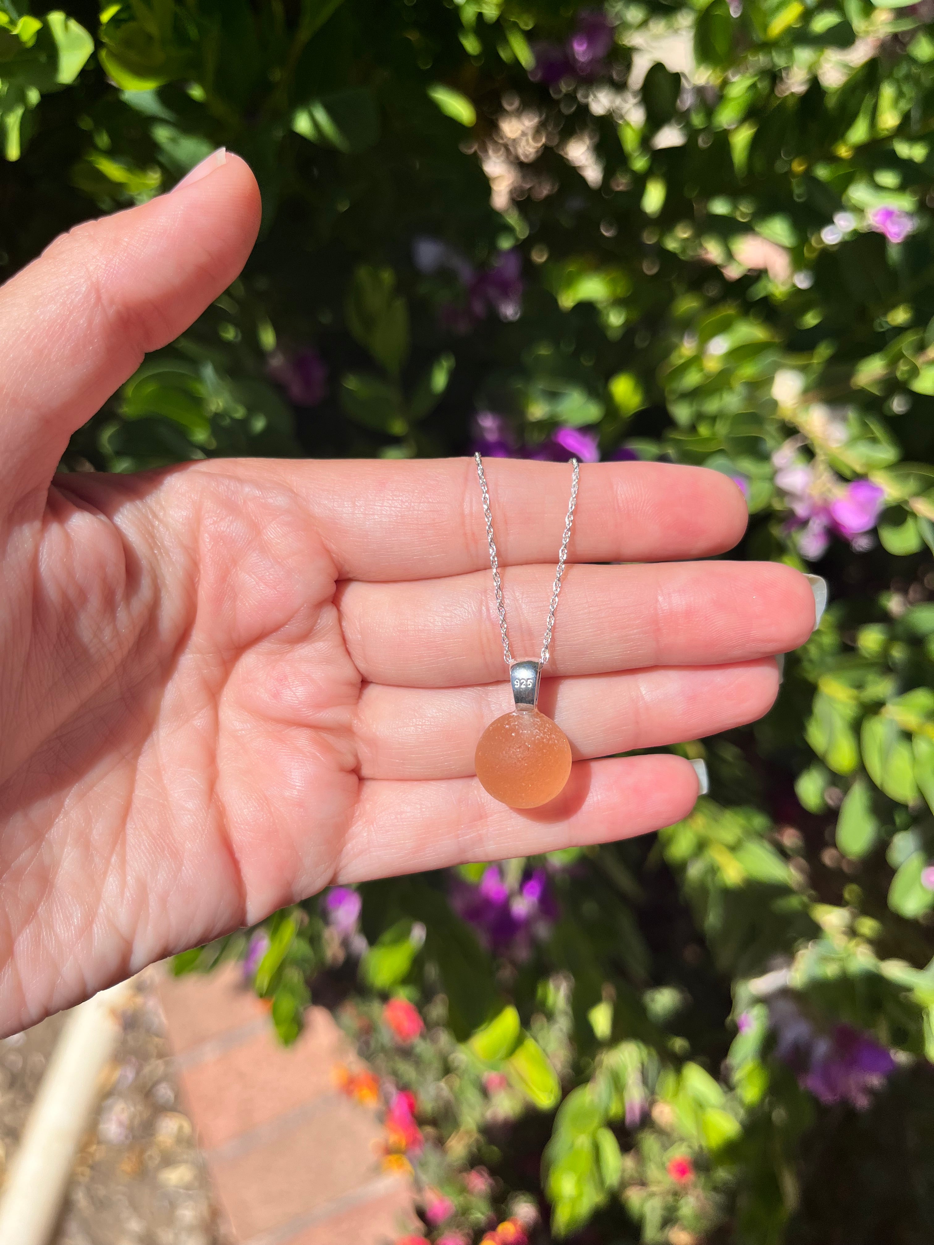 Sea Glass Marble Necklace in Pink Grapefruit