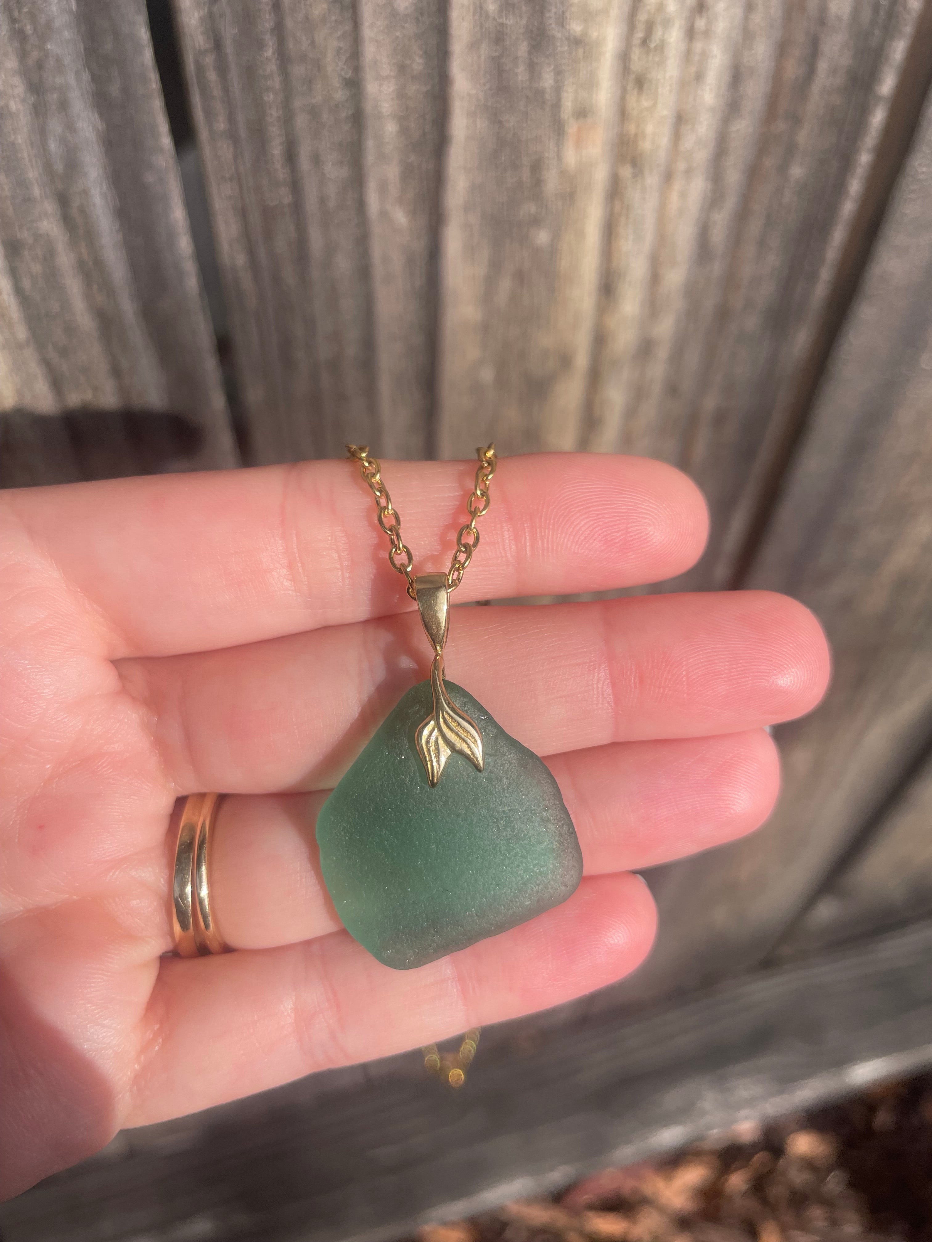 Mermaid Sea Glass Pendant Necklace in Teal