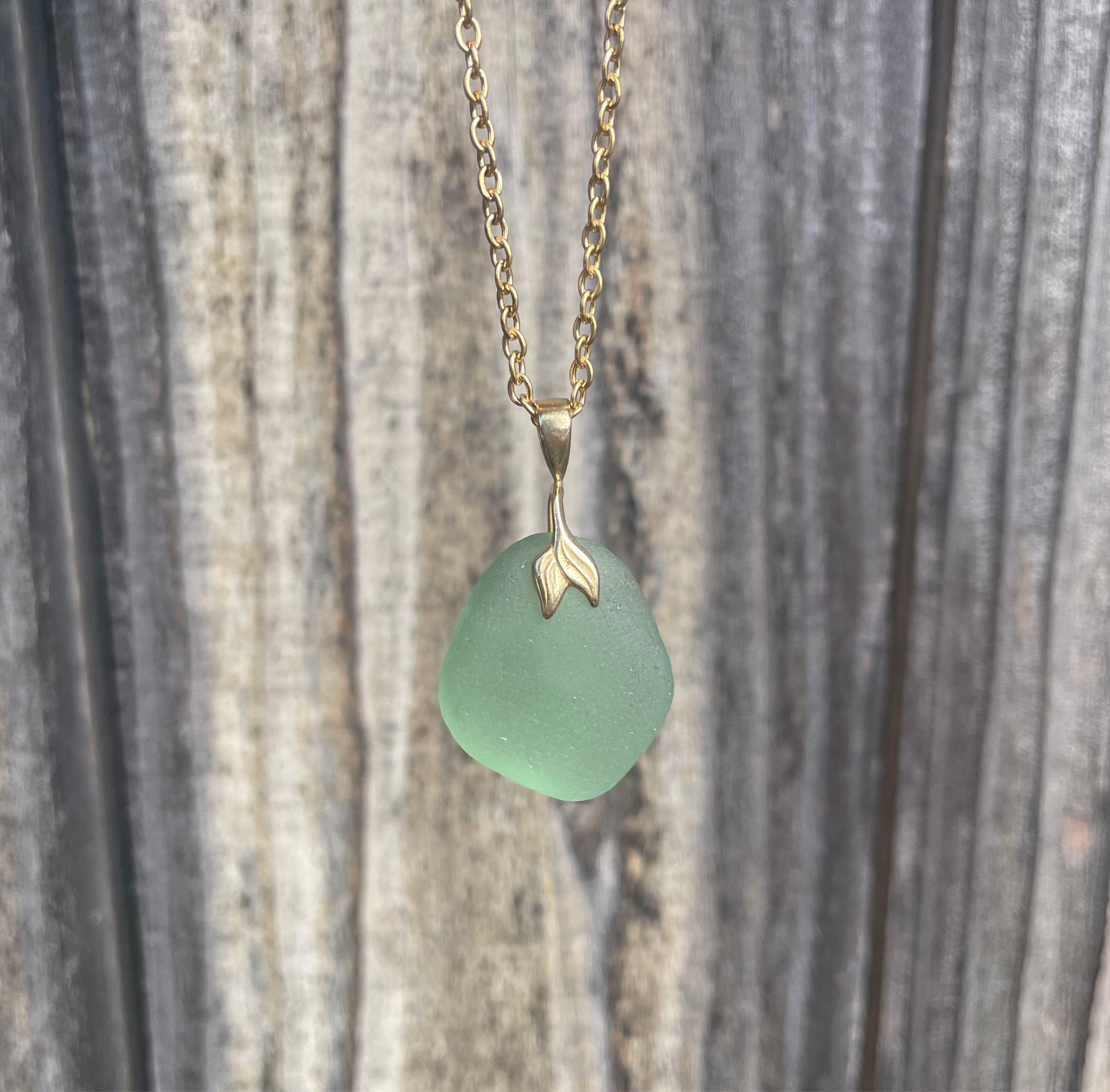 Mermaid Sea Glass Pendant Necklace in Sea Foam