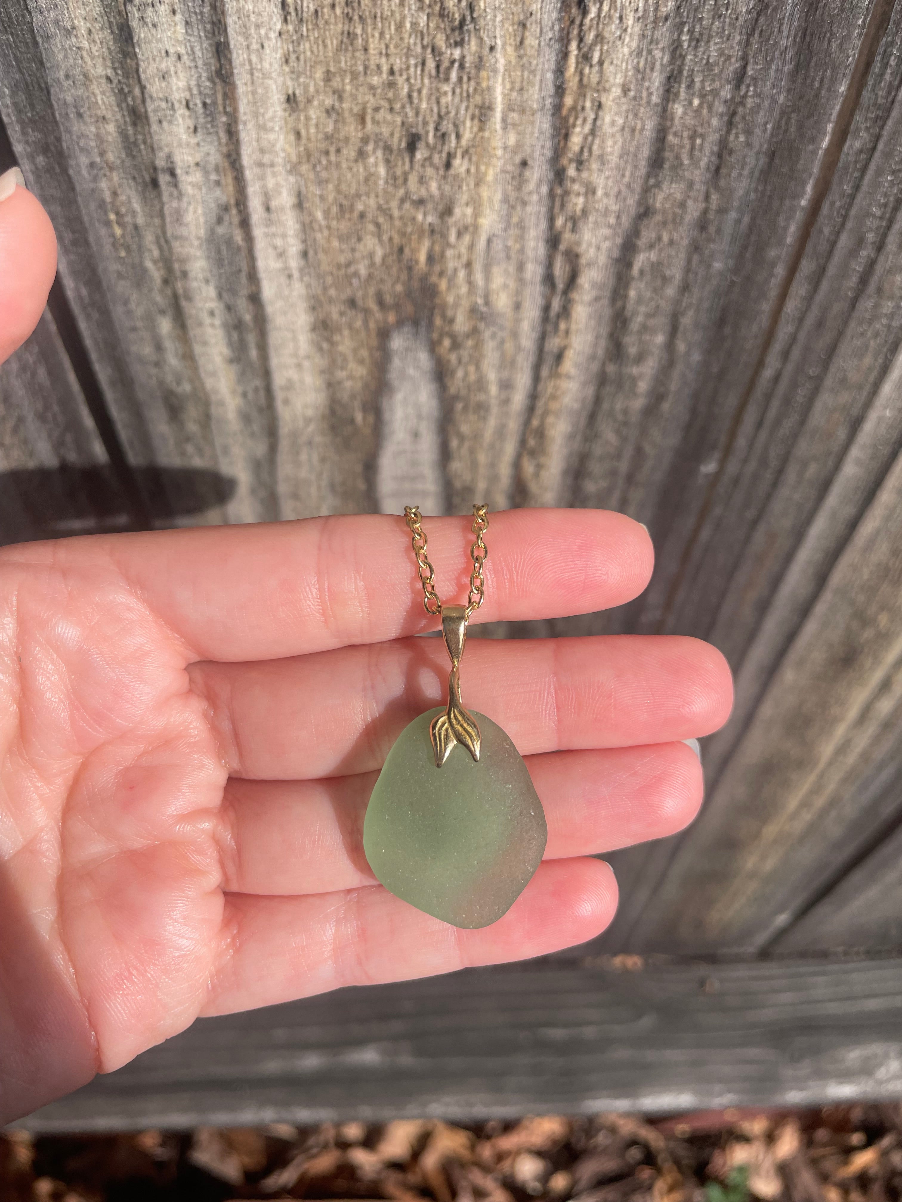 Mermaid Sea Glass Pendant Necklace in Sea Foam