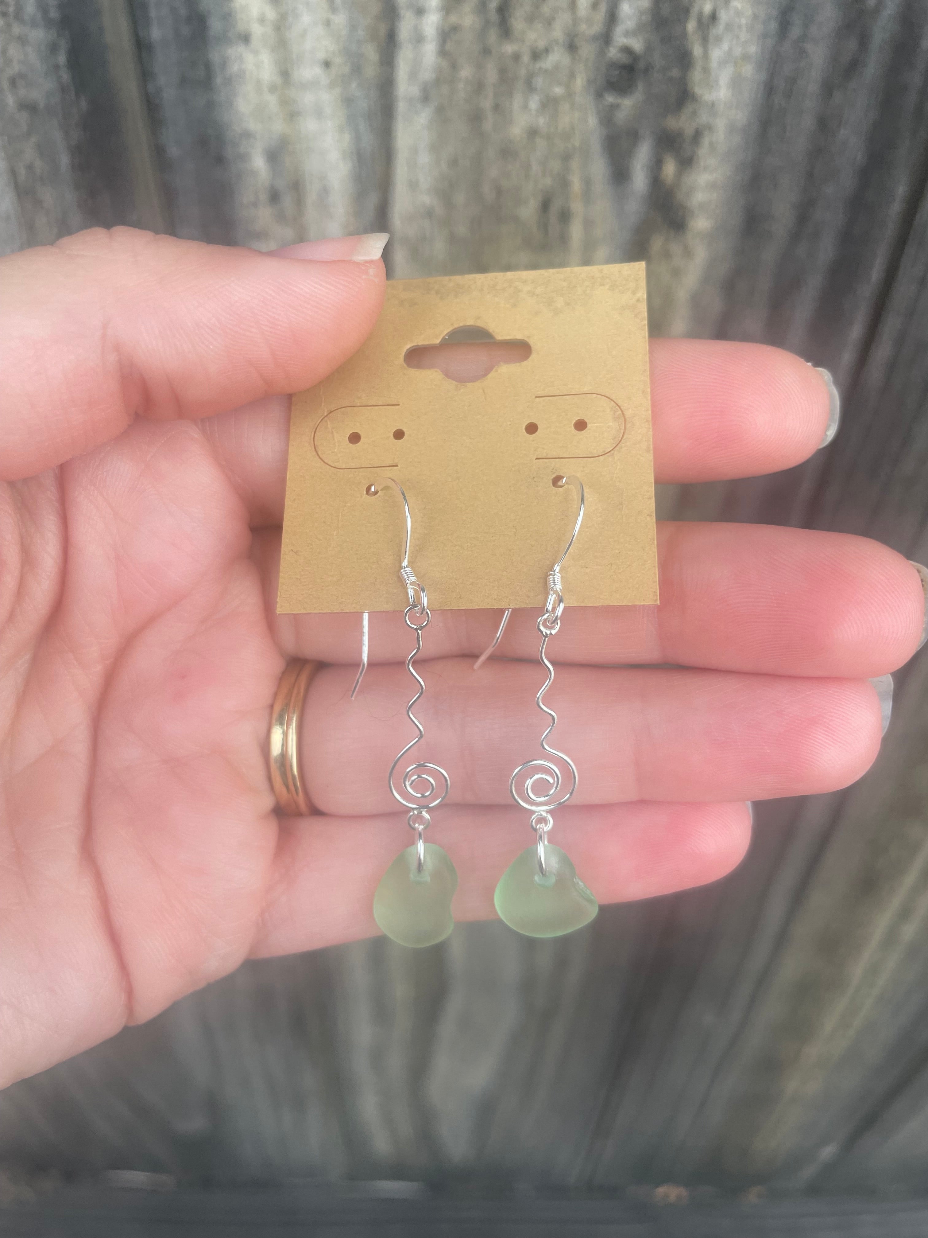 Swirl Sea Glass Earrings in Sea Foam