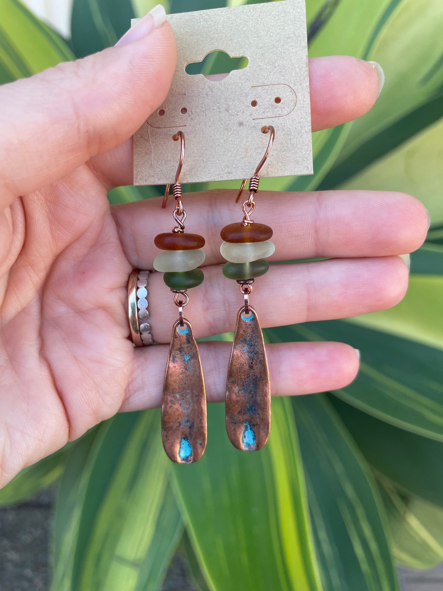 Copper sea glass earrings
