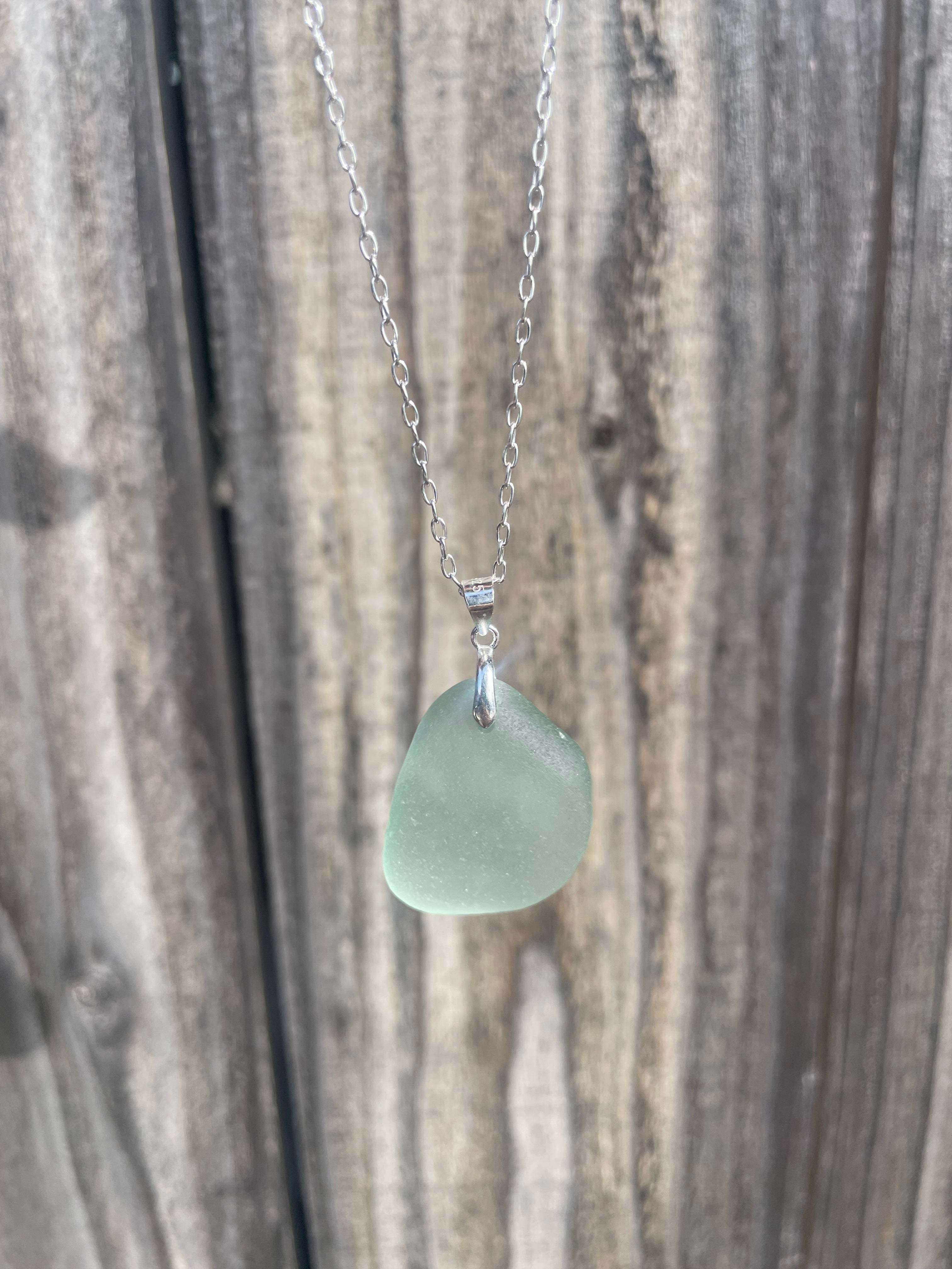 Sea Glass Pendant Necklace in Light Blue