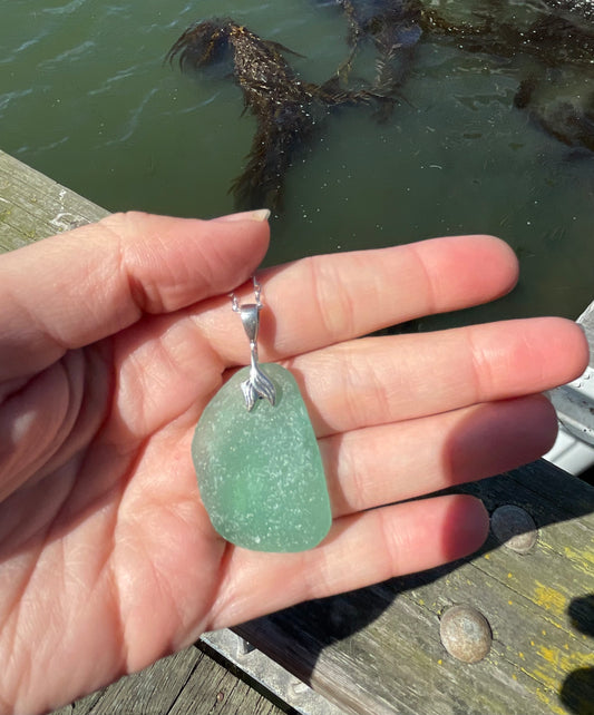 Turquoise sea glass pendant