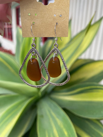Brown sea glass earrings