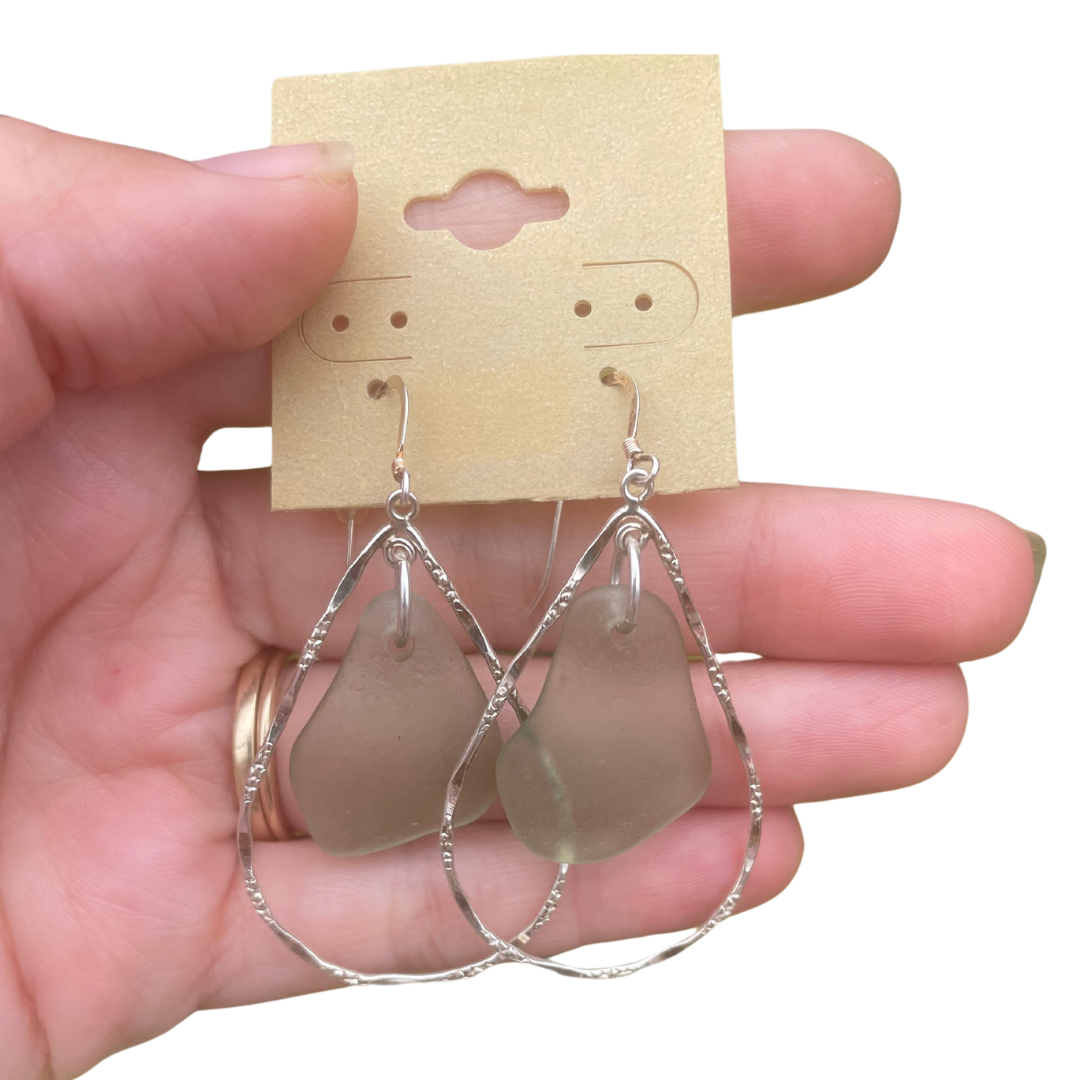 Hoop Sea Glass Earrings in Sage Green