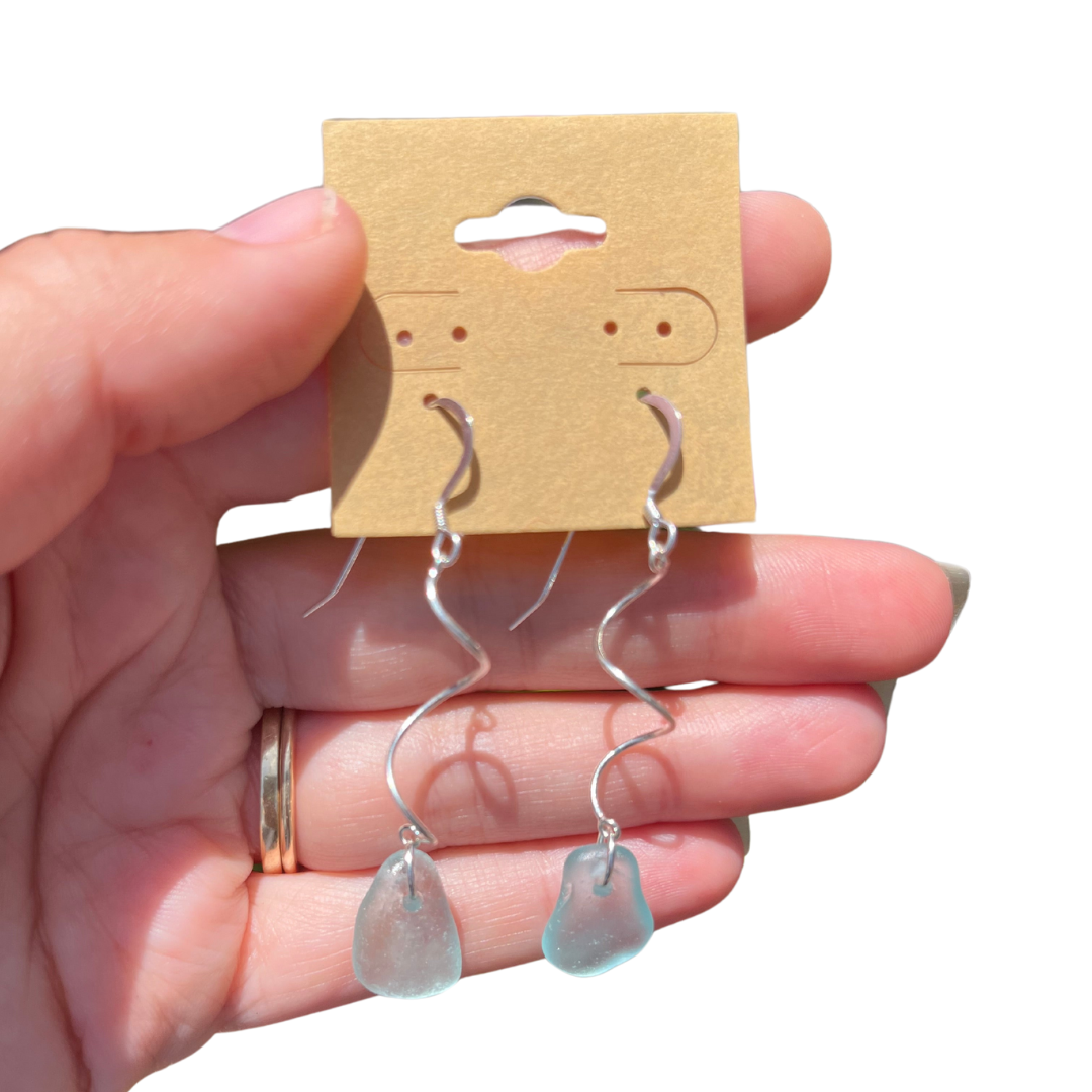 Swirl Sea Glass Earrings in Water/Blue