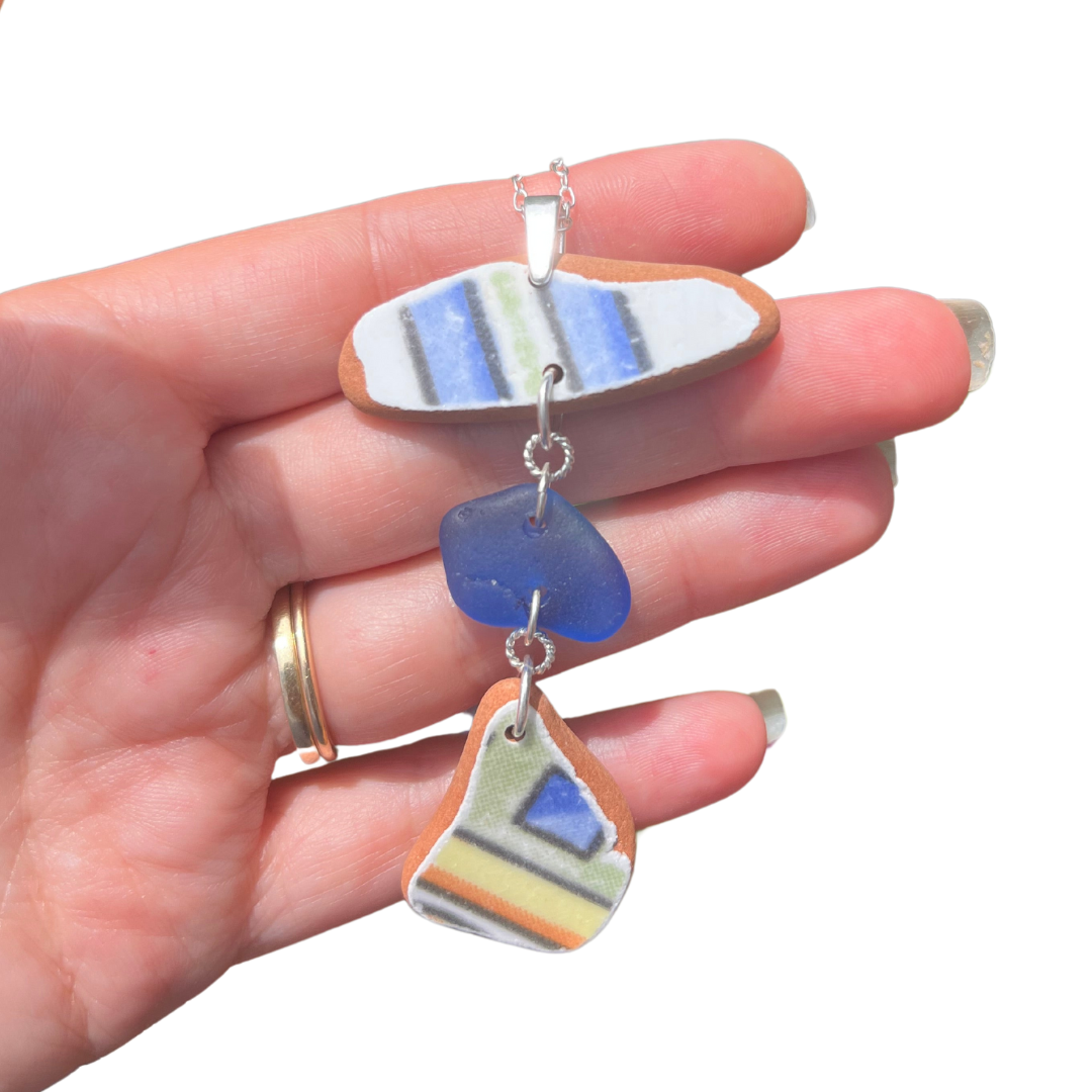 Amafli Coast Italian Sea Glass and Sea Pottery Necklace in Royal Blue