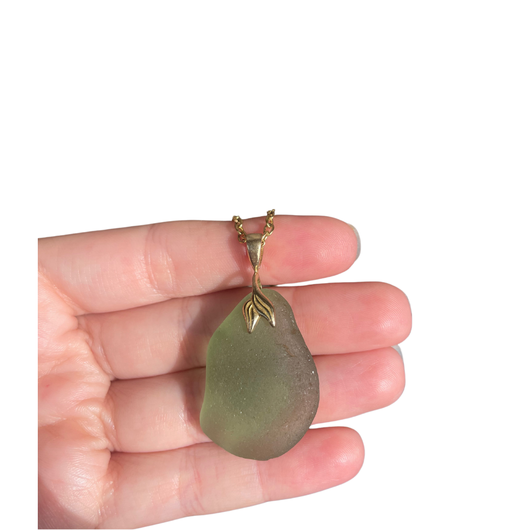 Mermaid Sea Glass Pendant Necklace in Light Green