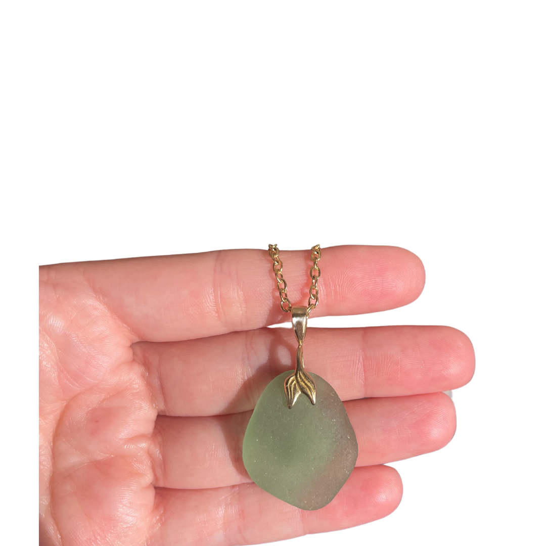 Mermaid Sea Glass Pendant Necklace in Sea Foam