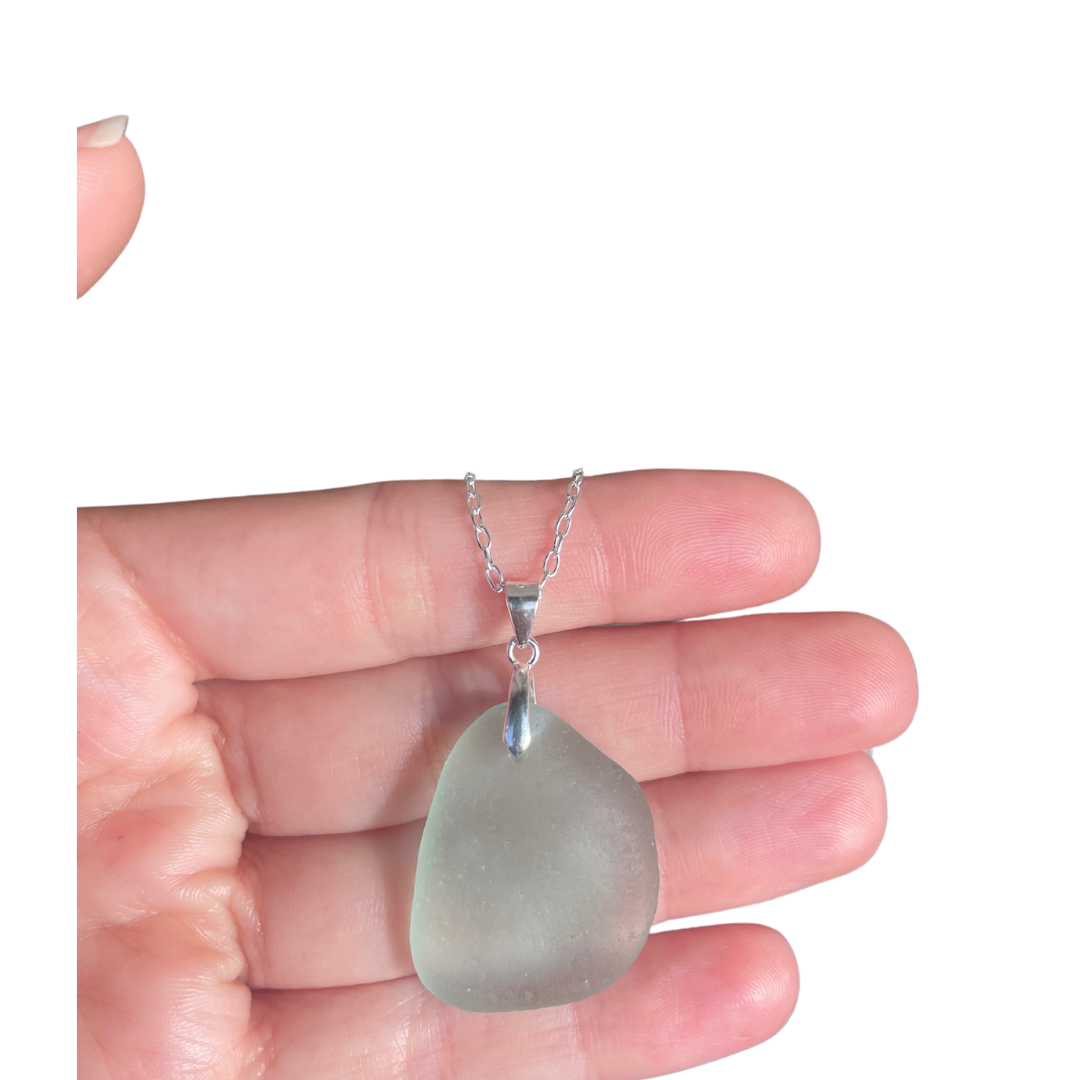 Sea Glass Pendant Necklace in Light Blue