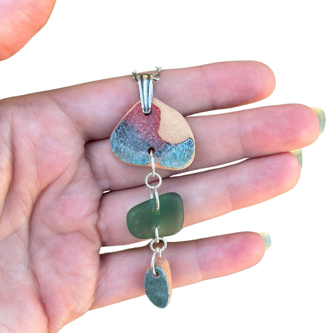 Amalfi Coast Pottery and Sea Glass Necklace In Green Multicolor