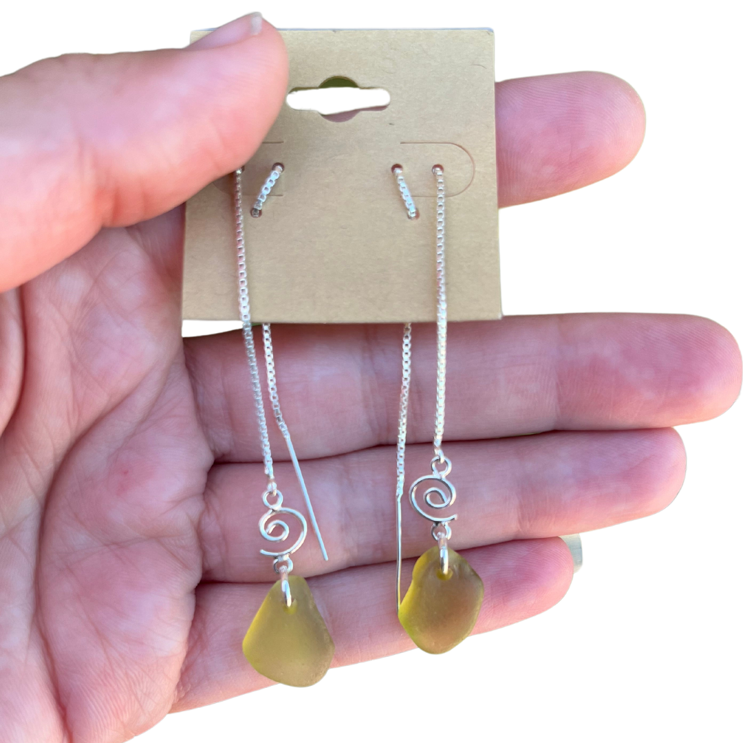 Sterling Silver Swirl Threaded Earrings in Daisy Yellow