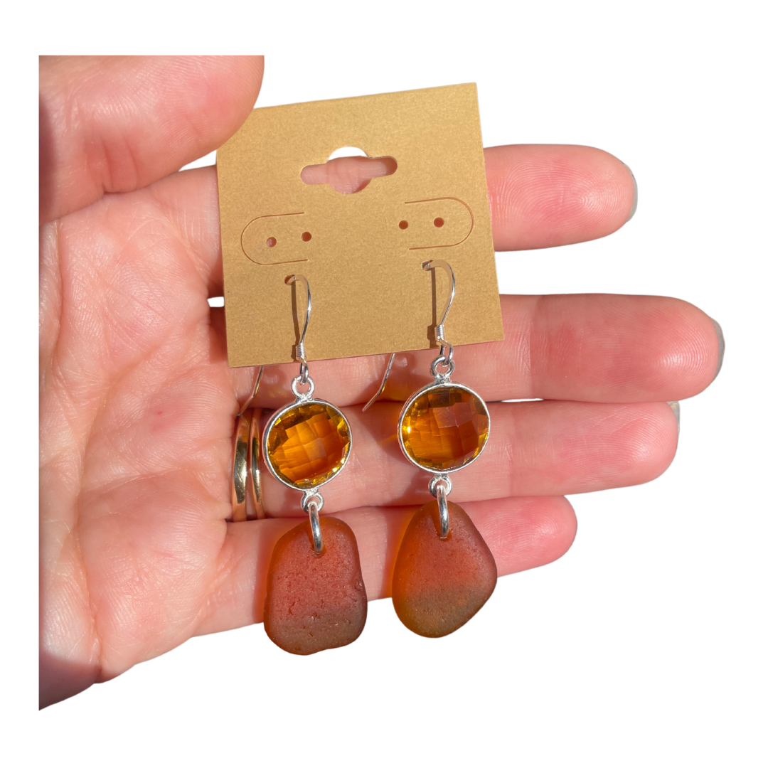 Sea Glass Earrings in Citrine & Brown